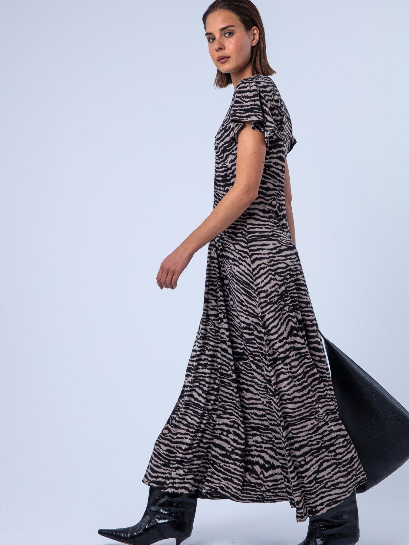 Image 6 of 6 of Religion Eden Maxi Dress In Zebra Print With Gathered V-Neck Detail - Brown