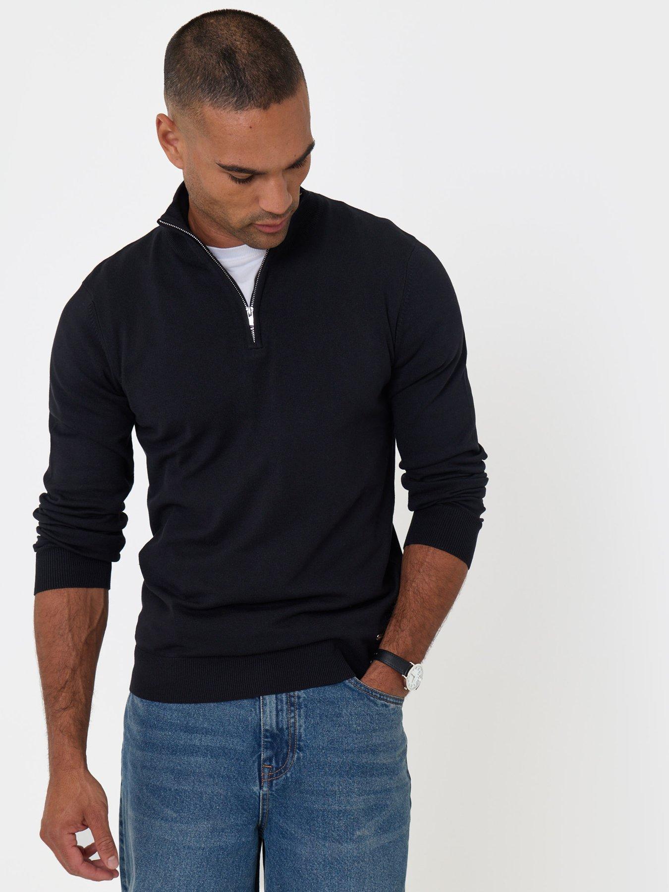 Image 1 of 6 of Threadbare Mens Quarter Zip Funnel Neck Jumper - Black
