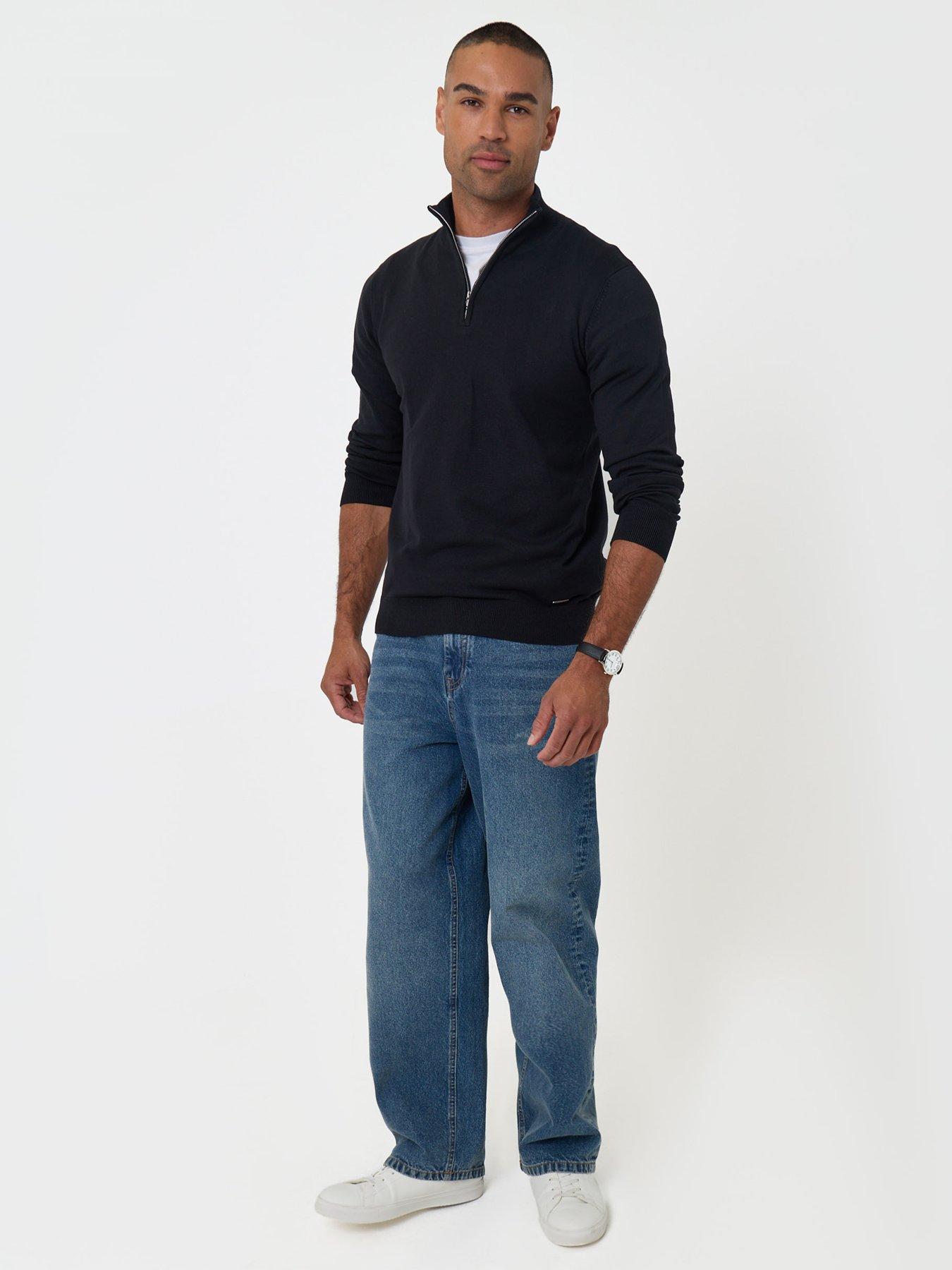 Image 3 of 6 of Threadbare Mens Quarter Zip Funnel Neck Jumper - Black