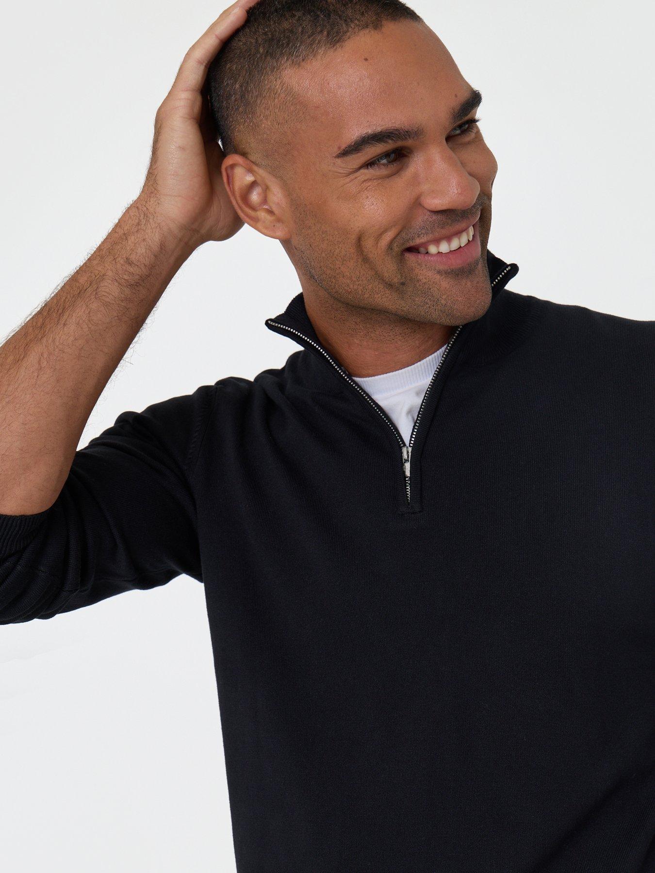 Image 4 of 6 of Threadbare Mens Quarter Zip Funnel Neck Jumper - Black
