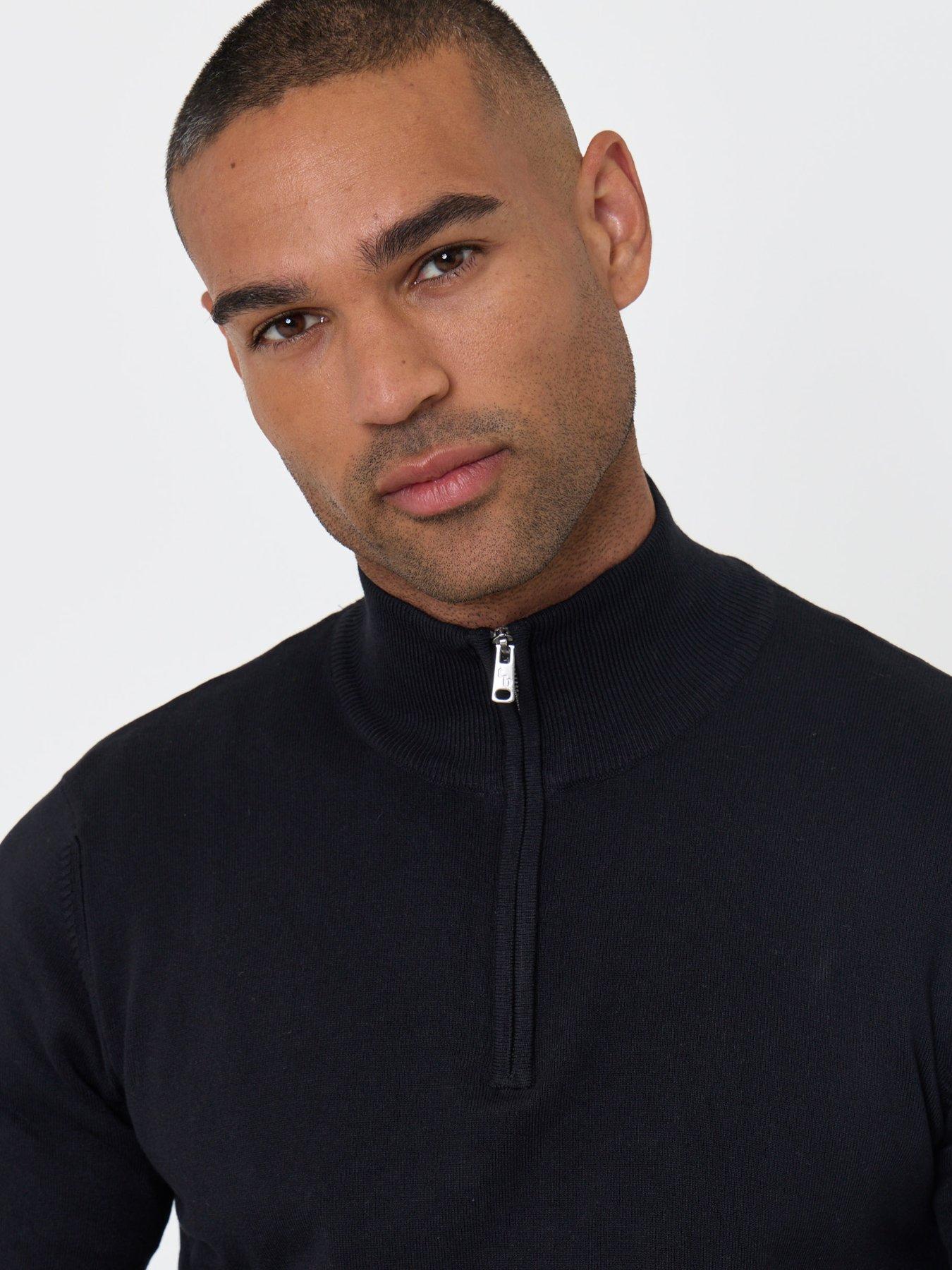 Image 5 of 6 of Threadbare Mens Quarter Zip Funnel Neck Jumper - Black