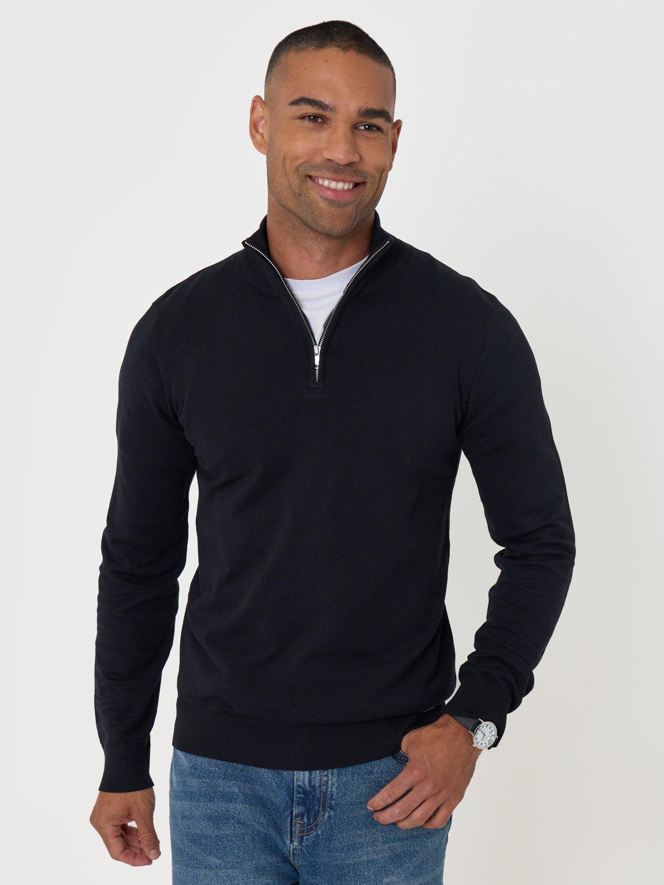Image 6 of 6 of Threadbare Mens Quarter Zip Funnel Neck Jumper - Black