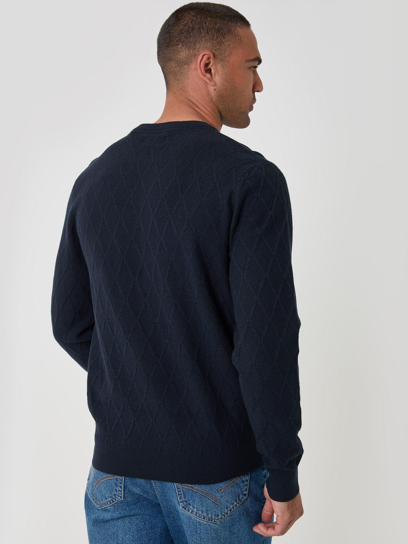 Image 2 of 4 of Threadbare Mens Diamond-Textured Crew Neck Jumper - Navy