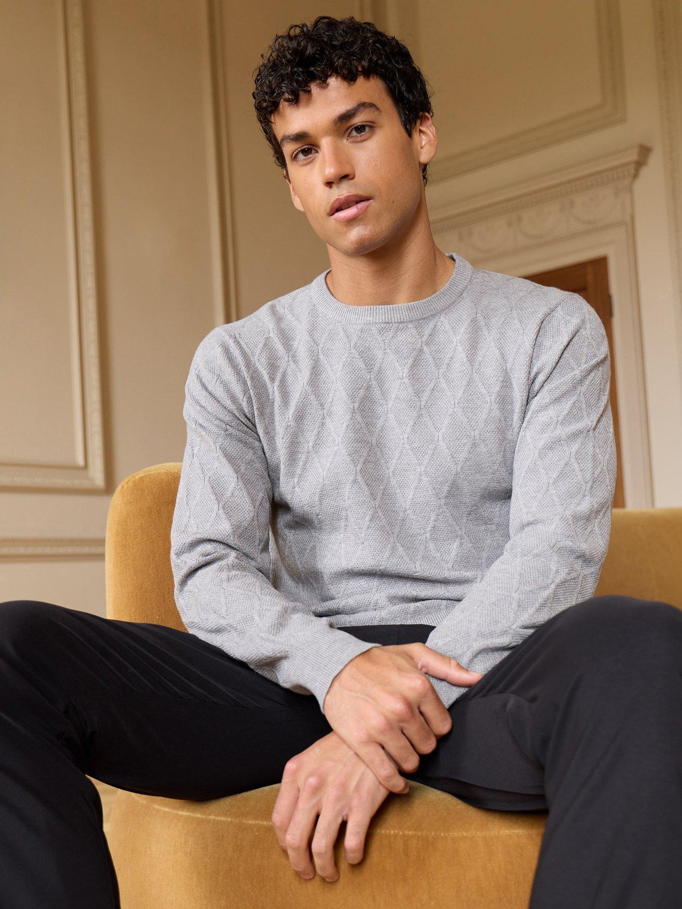Image 1 of 4 of Threadbare Mens Diamond Textured Crew Neck Jumper - Grey