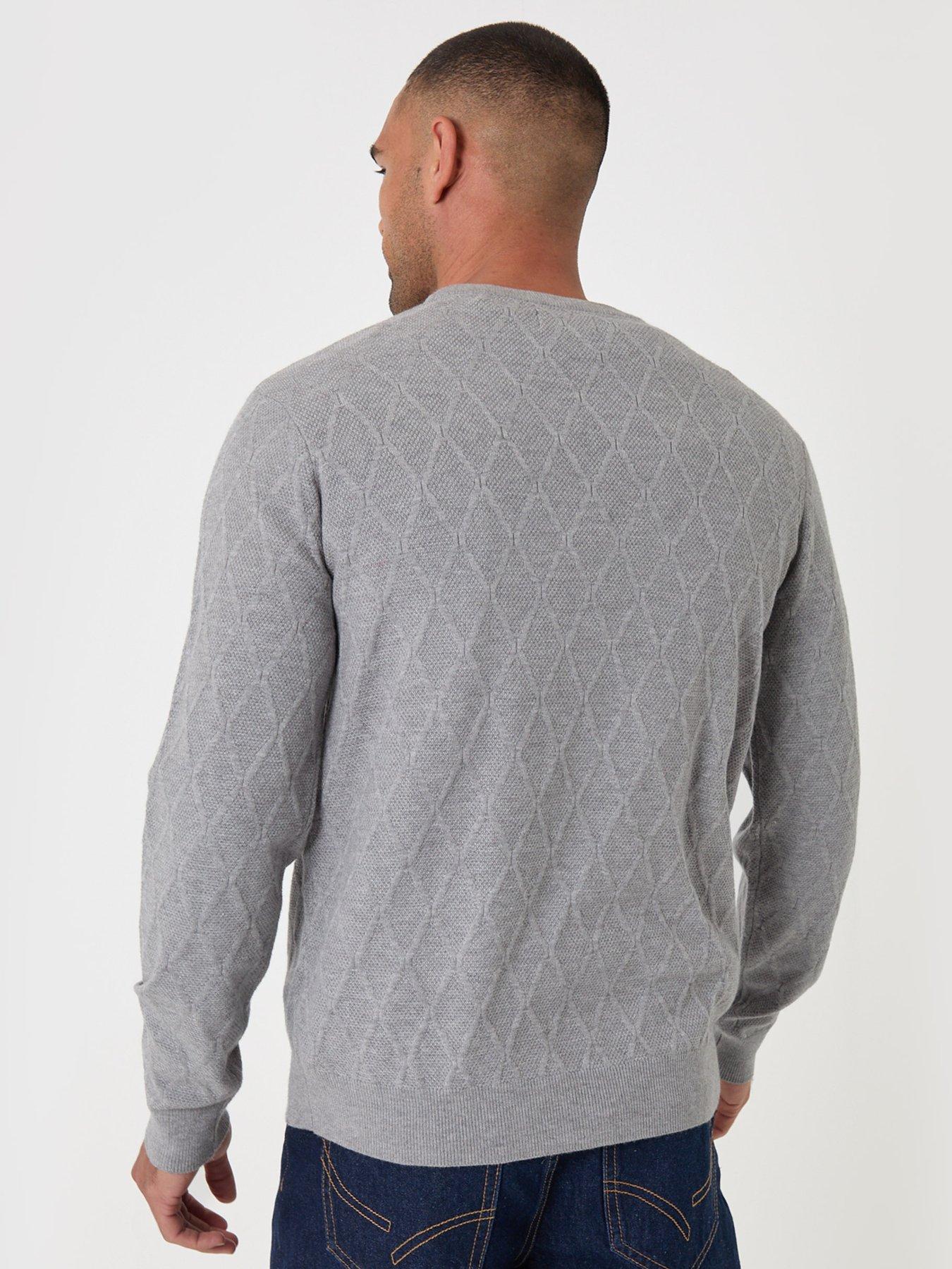 Image 2 of 4 of Threadbare Mens Diamond Textured Crew Neck Jumper - Grey