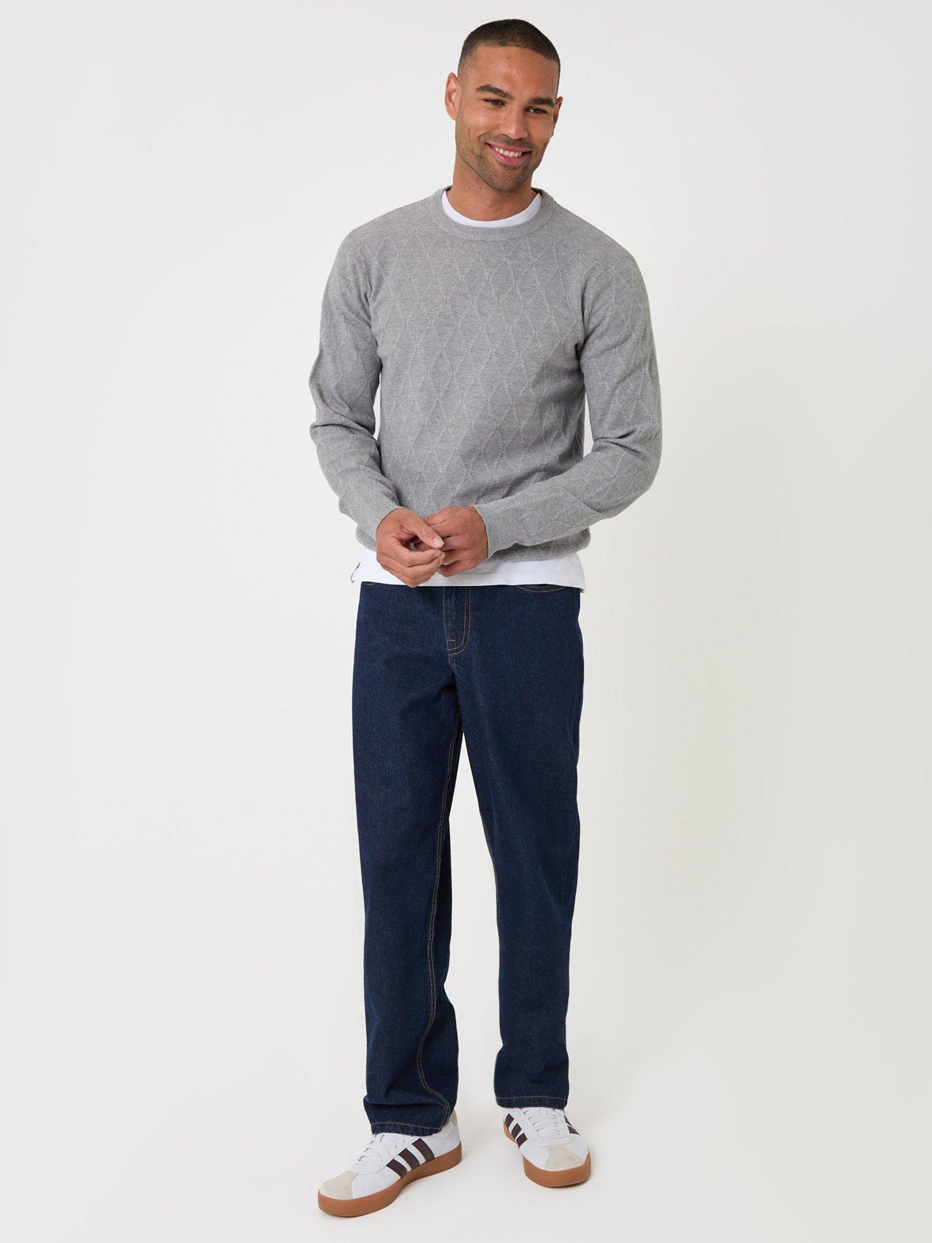 Image 3 of 4 of Threadbare Mens Diamond Textured Crew Neck Jumper - Grey
