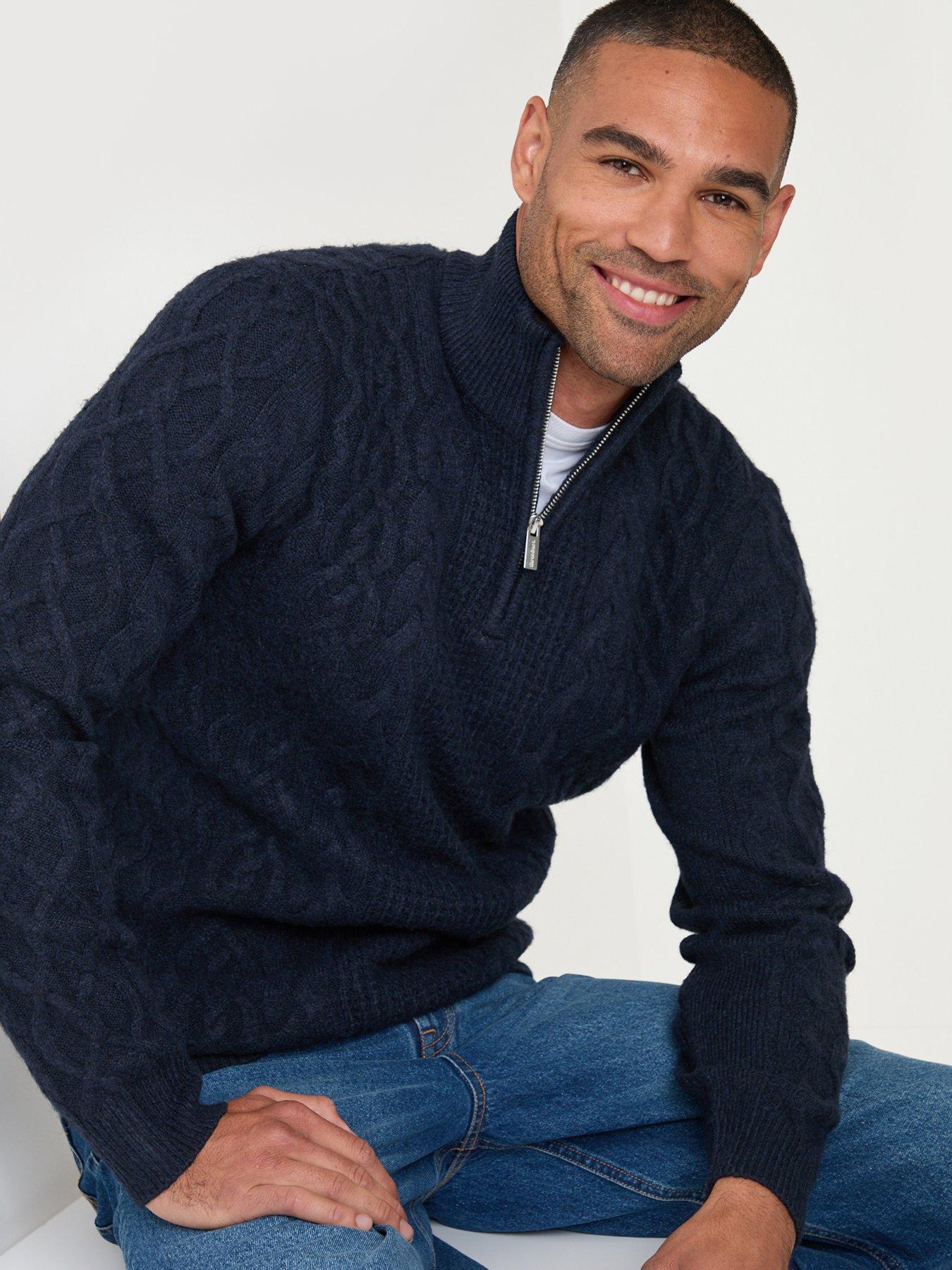 Image 1 of 5 of Threadbare Mens Quarter Zip Cable Knit Jumper - Navy