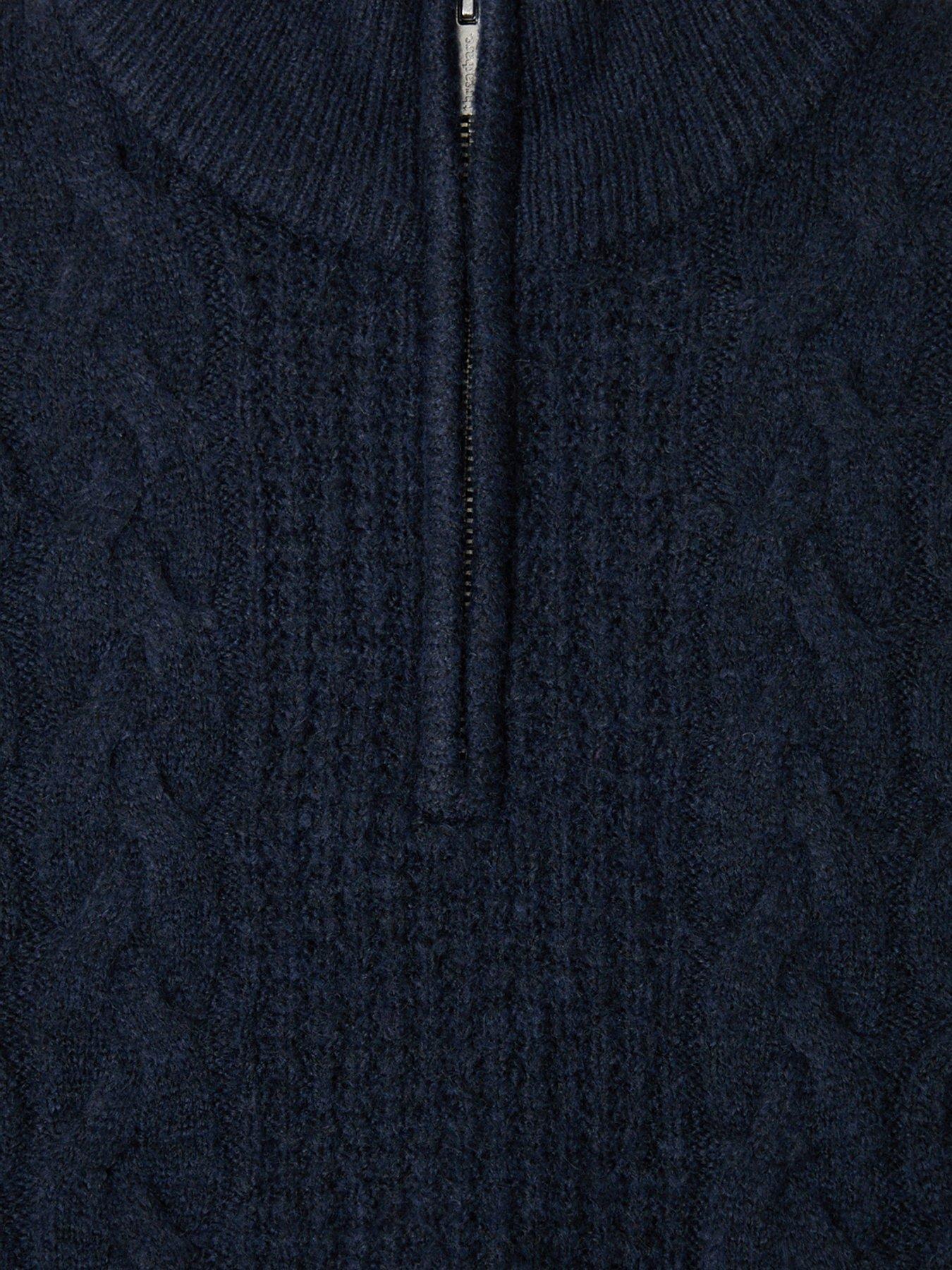 Image 5 of 5 of Threadbare Mens Quarter Zip Cable Knit Jumper - Navy