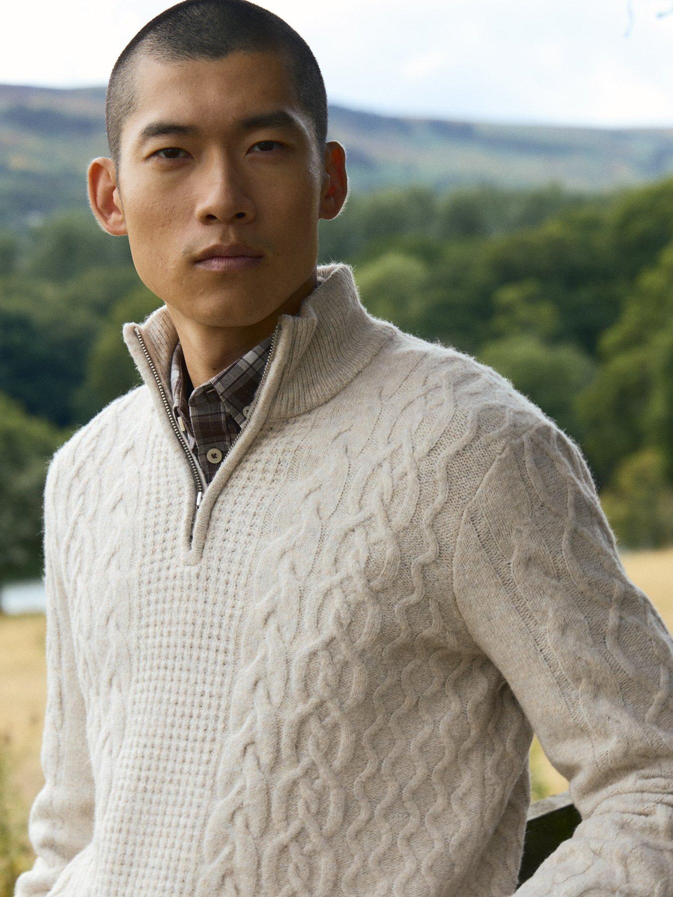Image 1 of 5 of Threadbare Mens Cable Knit Quarter Zip Jumper - Cream