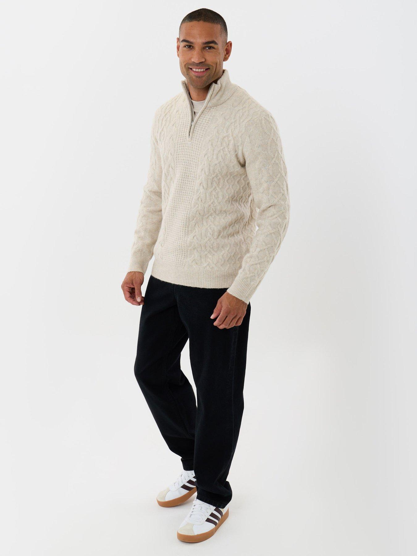Image 3 of 5 of Threadbare Mens Cable Knit Quarter Zip Jumper - Cream