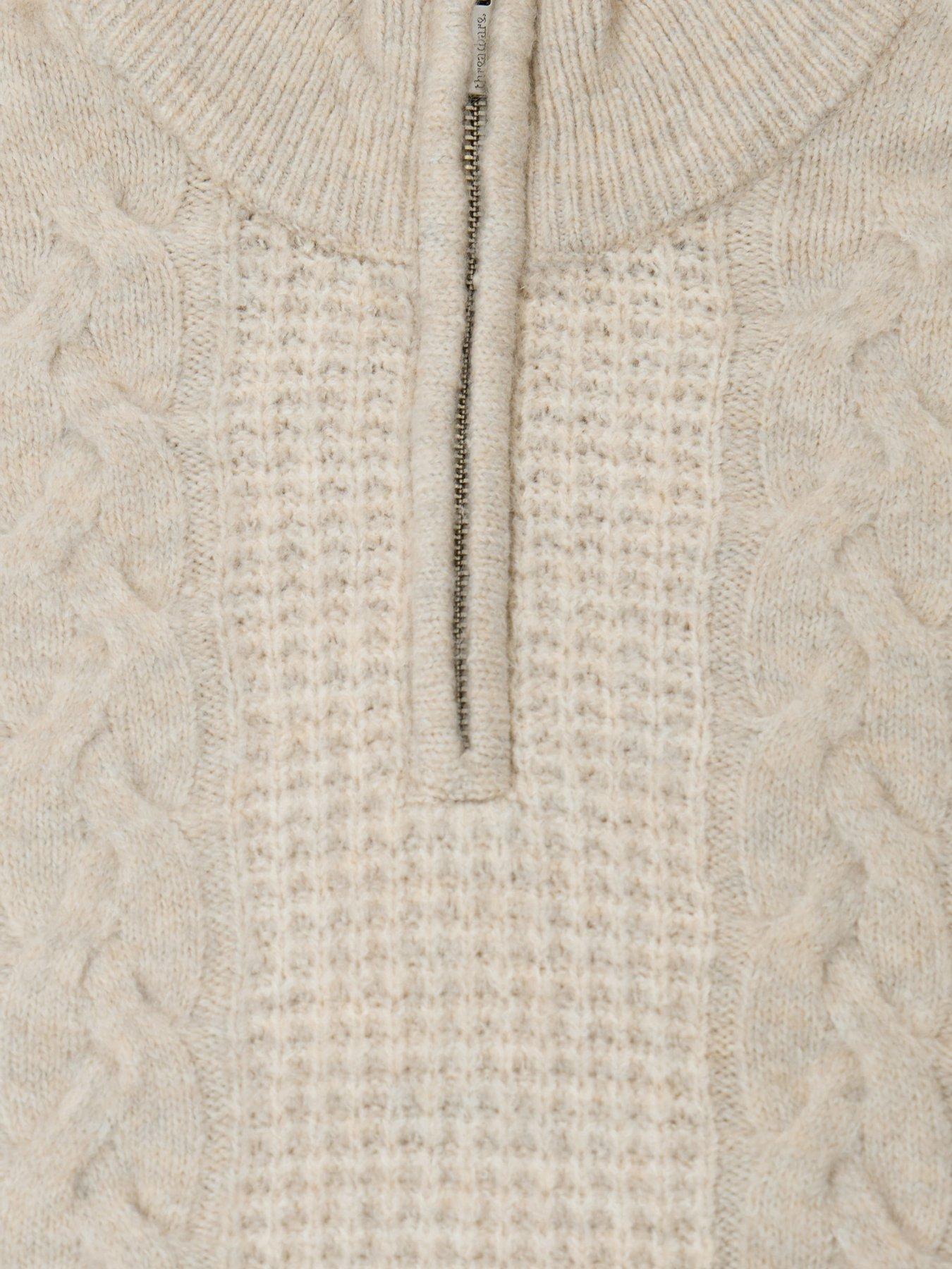 Image 5 of 5 of Threadbare Mens Cable Knit Quarter Zip Jumper - Cream