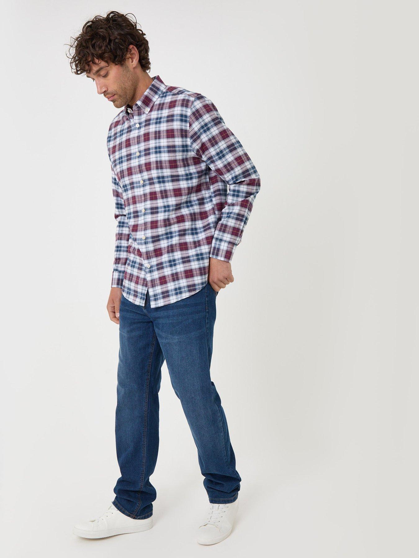 Image 3 of 4 of Threadbare Mens Regular Fit Cotton Oxford Red Check Shirt - Red