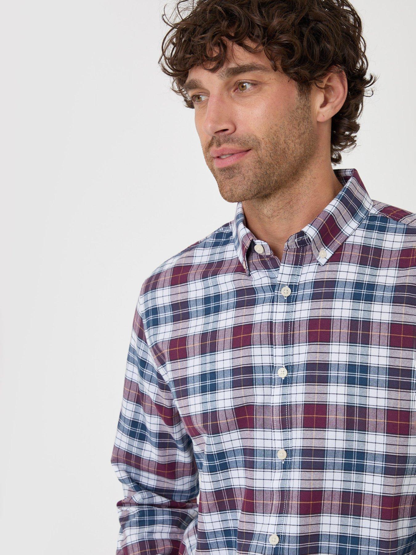 Image 4 of 4 of Threadbare Mens Regular Fit Cotton Oxford Red Check Shirt - Red