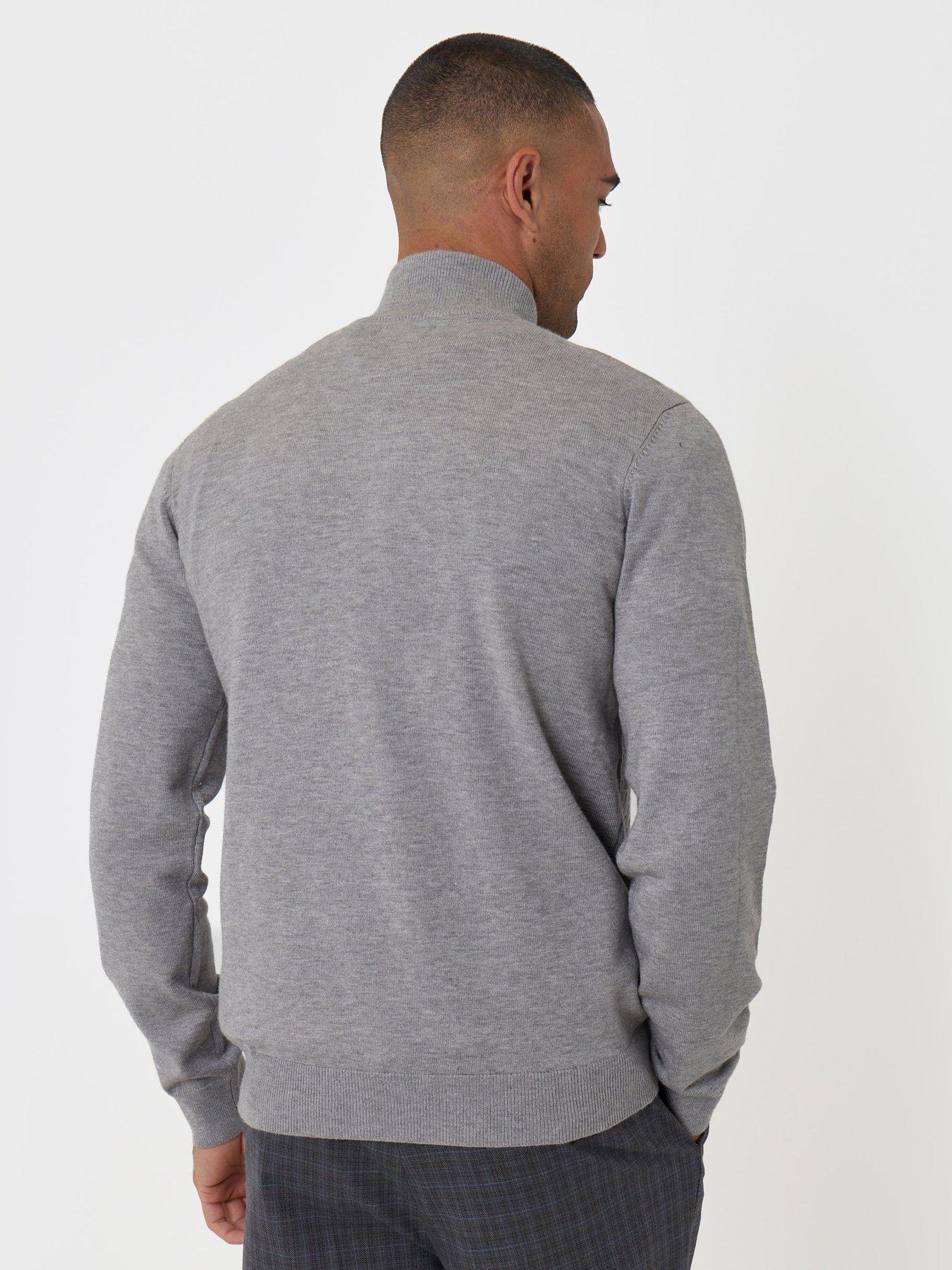 Image 2 of 4 of Threadbare Threadbare Mens Basket Stitch Quarter Zip Jumper - Grey
