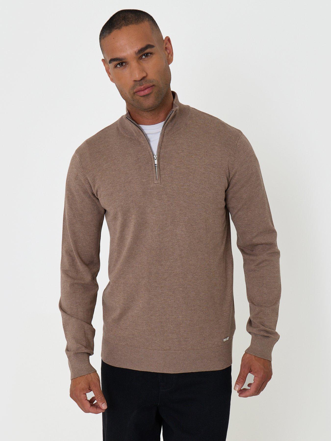 Image 1 of 4 of Threadbare Mens Quarter Zip Soft Knit Jumper - Brown