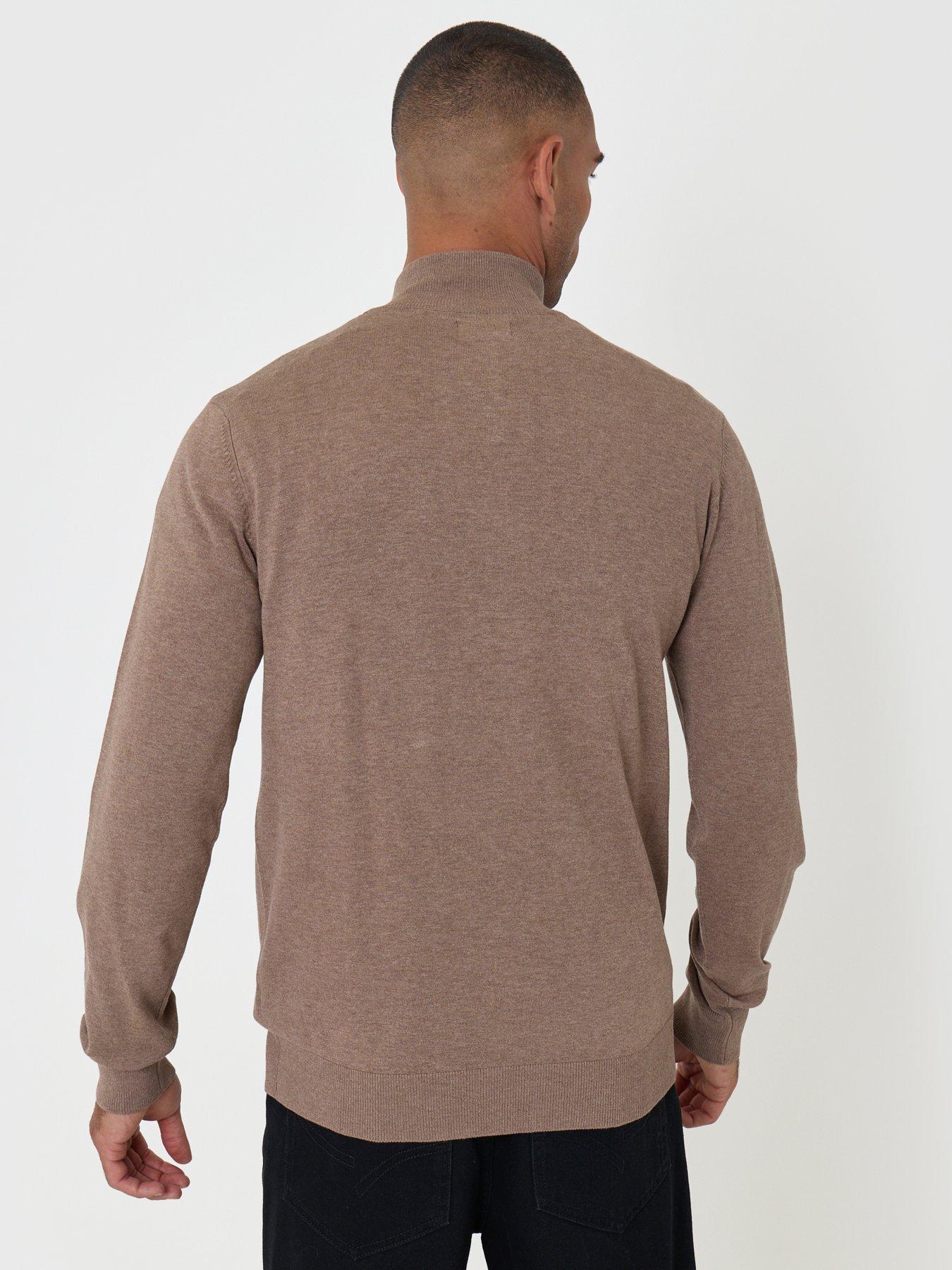 Image 2 of 4 of Threadbare Mens Quarter Zip Soft Knit Jumper - Brown