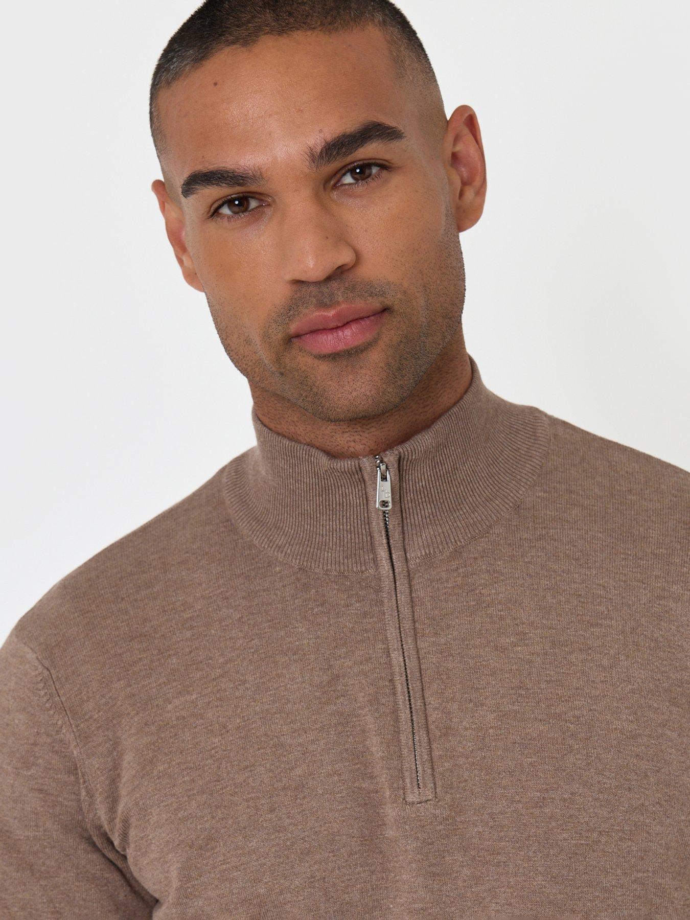 Image 4 of 4 of Threadbare Mens Quarter Zip Soft Knit Jumper - Brown