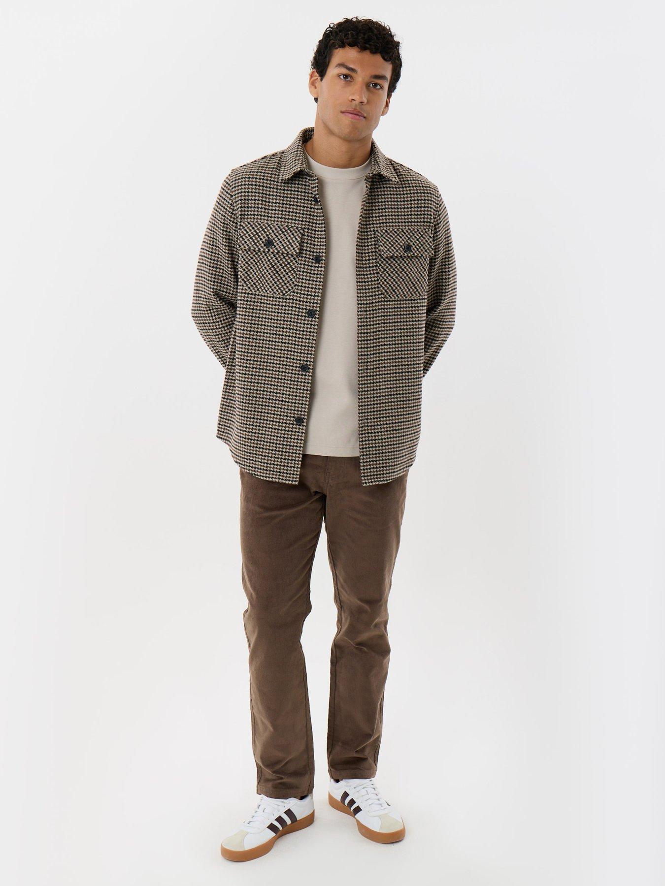 Image 3 of 5 of Threadbare Threadbare Mens Lightweight Dogtooth Check Shacket - Brown