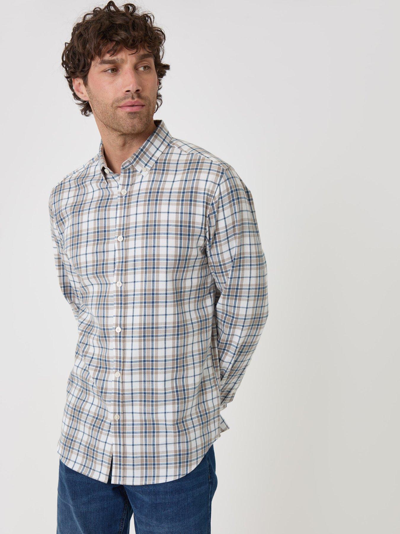 Image 1 of 4 of Threadbare Mens Brushed Cotton Checked Flannel Shirt - Cream