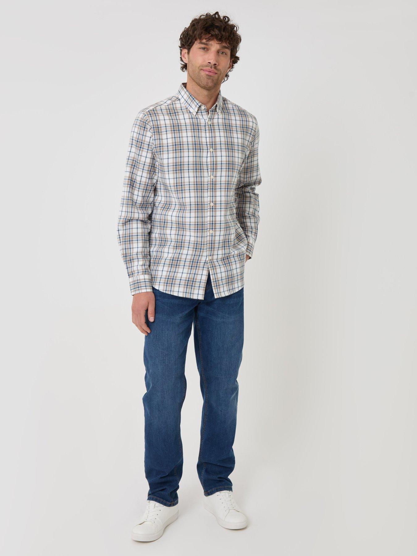Image 3 of 4 of Threadbare Mens Brushed Cotton Checked Flannel Shirt - Cream