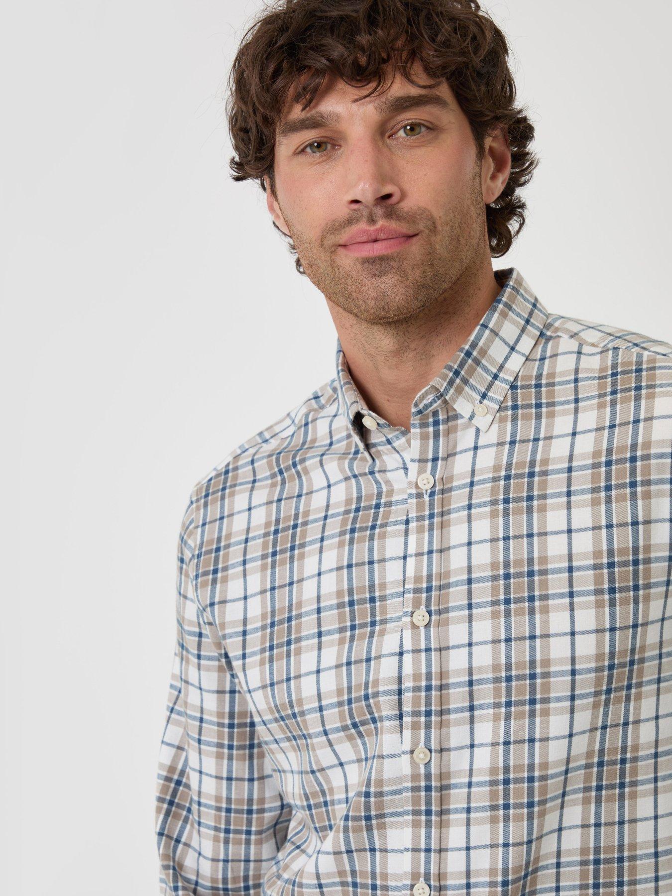Image 4 of 4 of Threadbare Mens Brushed Cotton Checked Flannel Shirt - Cream