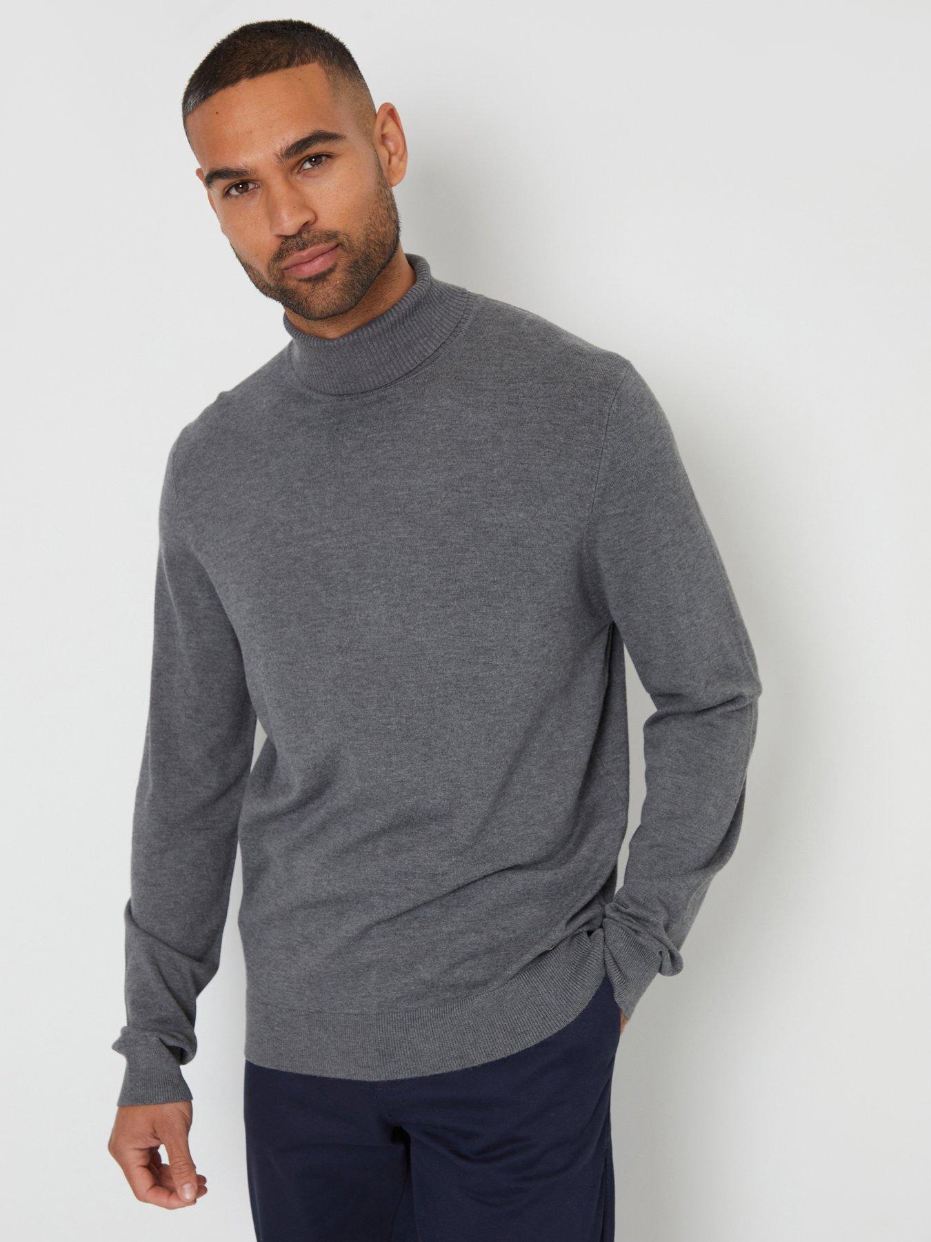 Image 1 of 4 of Threadbare Threadbare Mens Roll Neck Fine Knit Jumper - Grey