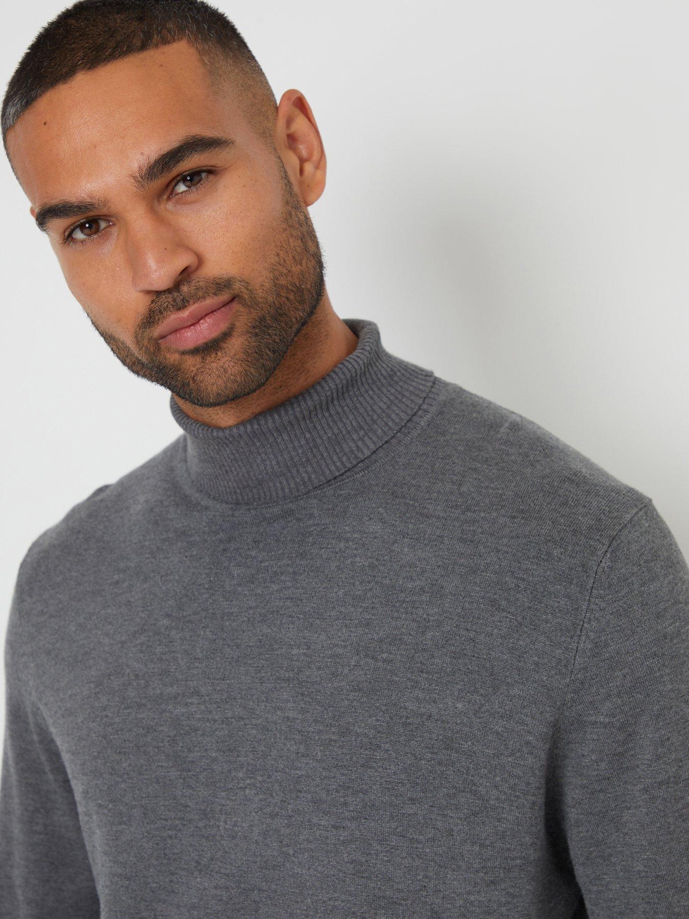 Image 4 of 4 of Threadbare Threadbare Mens Roll Neck Fine Knit Jumper - Grey