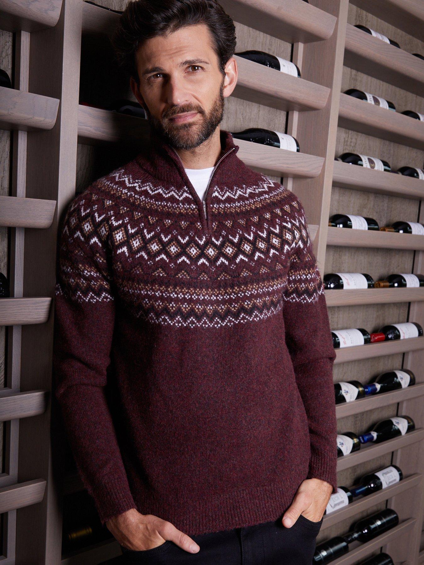 Image 1 of 4 of Threadbare Threadbare Mens Fairisle Half-Zip Jacquard Christmas Jumper - Burgundy
