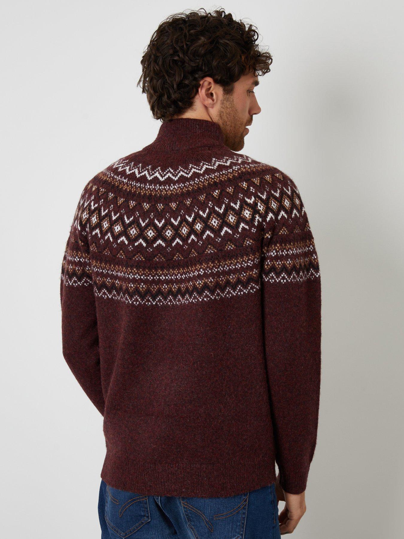 Image 2 of 4 of Threadbare Threadbare Mens Fairisle Half-Zip Jacquard Christmas Jumper - Burgundy