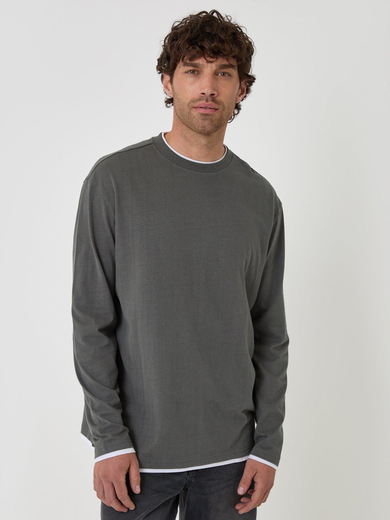 Image 1 of 4 of Threadbare Mens Mock Layer Relaxed Fit Long Sleeve T-Shirt - Grey