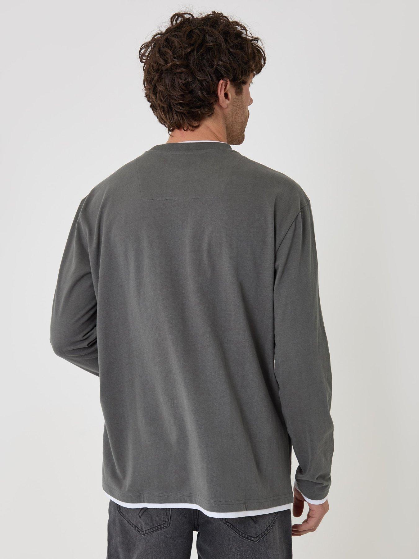 Image 2 of 4 of Threadbare Mens Mock Layer Relaxed Fit Long Sleeve T-Shirt - Grey