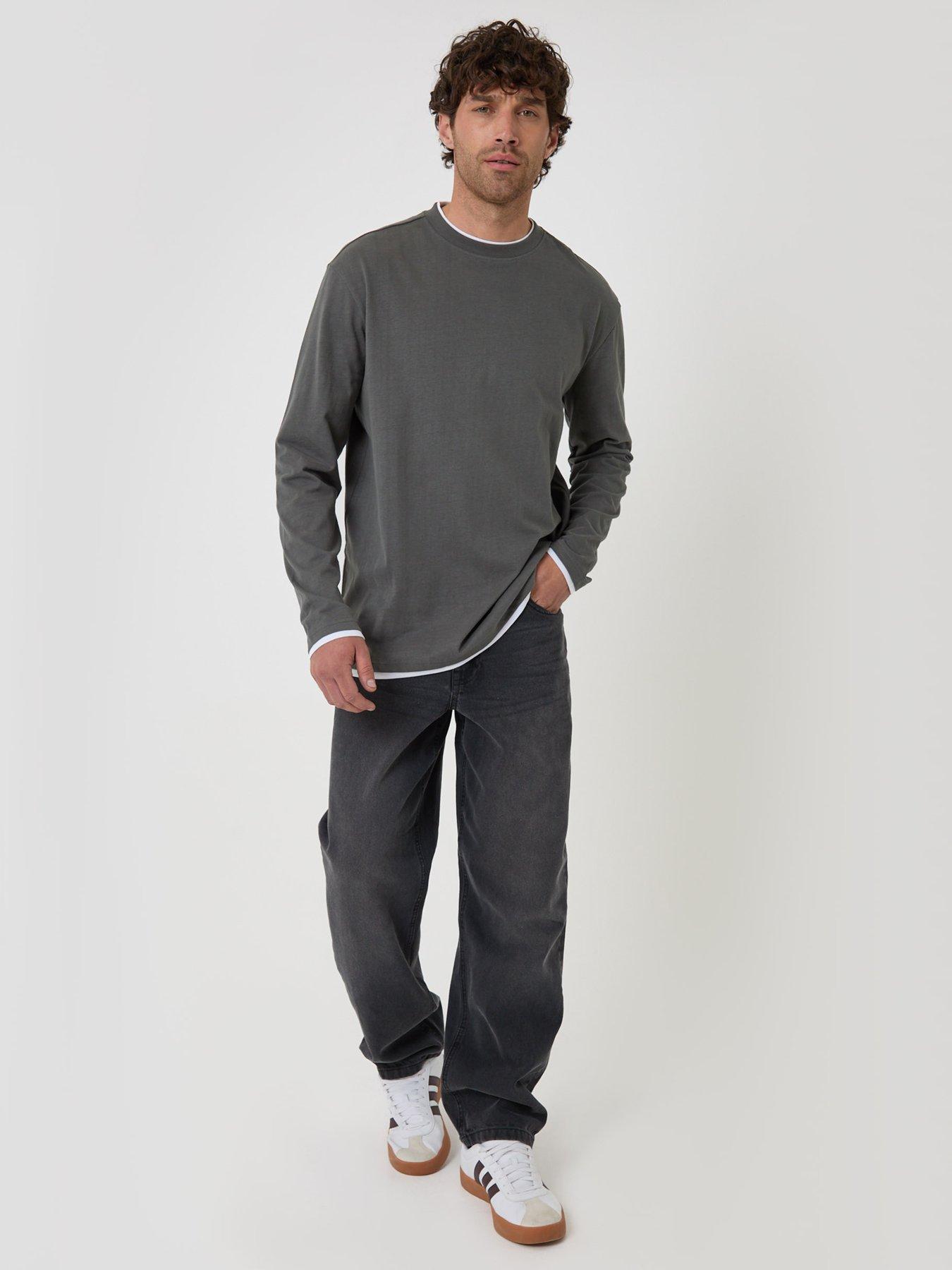 Image 3 of 4 of Threadbare Mens Mock Layer Relaxed Fit Long Sleeve T-Shirt - Grey