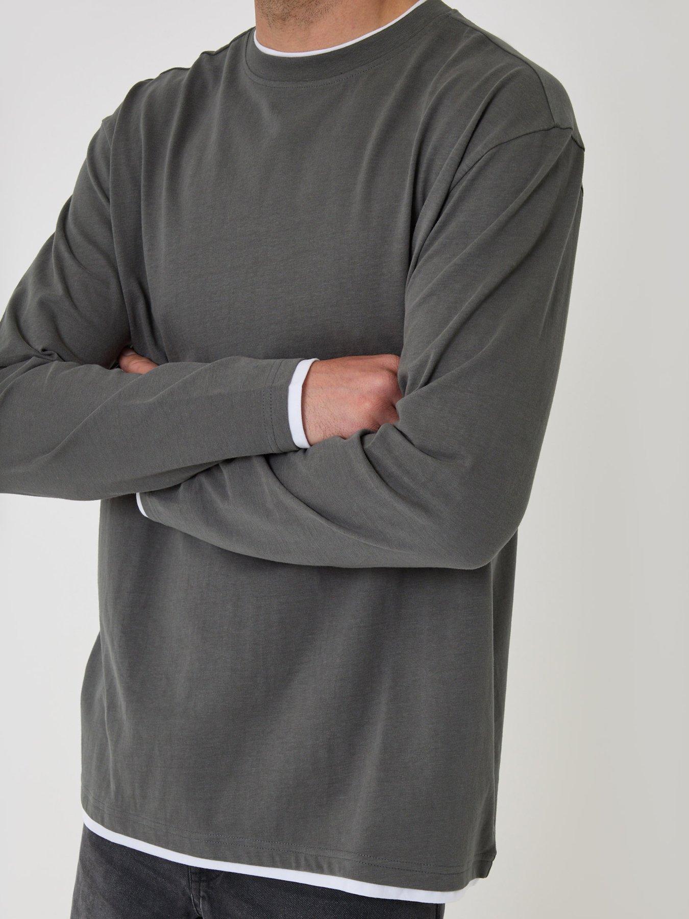 Image 4 of 4 of Threadbare Mens Mock Layer Relaxed Fit Long Sleeve T-Shirt - Grey