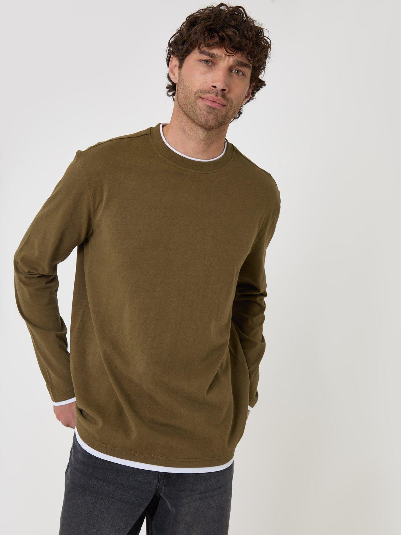 Image 1 of 4 of Threadbare Mens Relaxed Fit Mock Layer Long Sleeve T-Shirt - Green