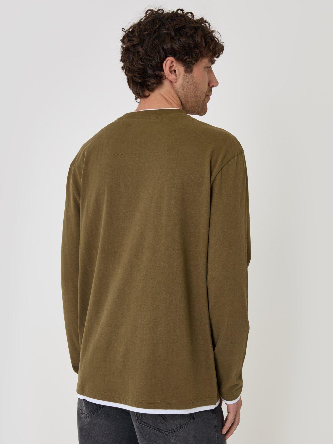 Image 2 of 4 of Threadbare Mens Relaxed Fit Mock Layer Long Sleeve T-Shirt - Green
