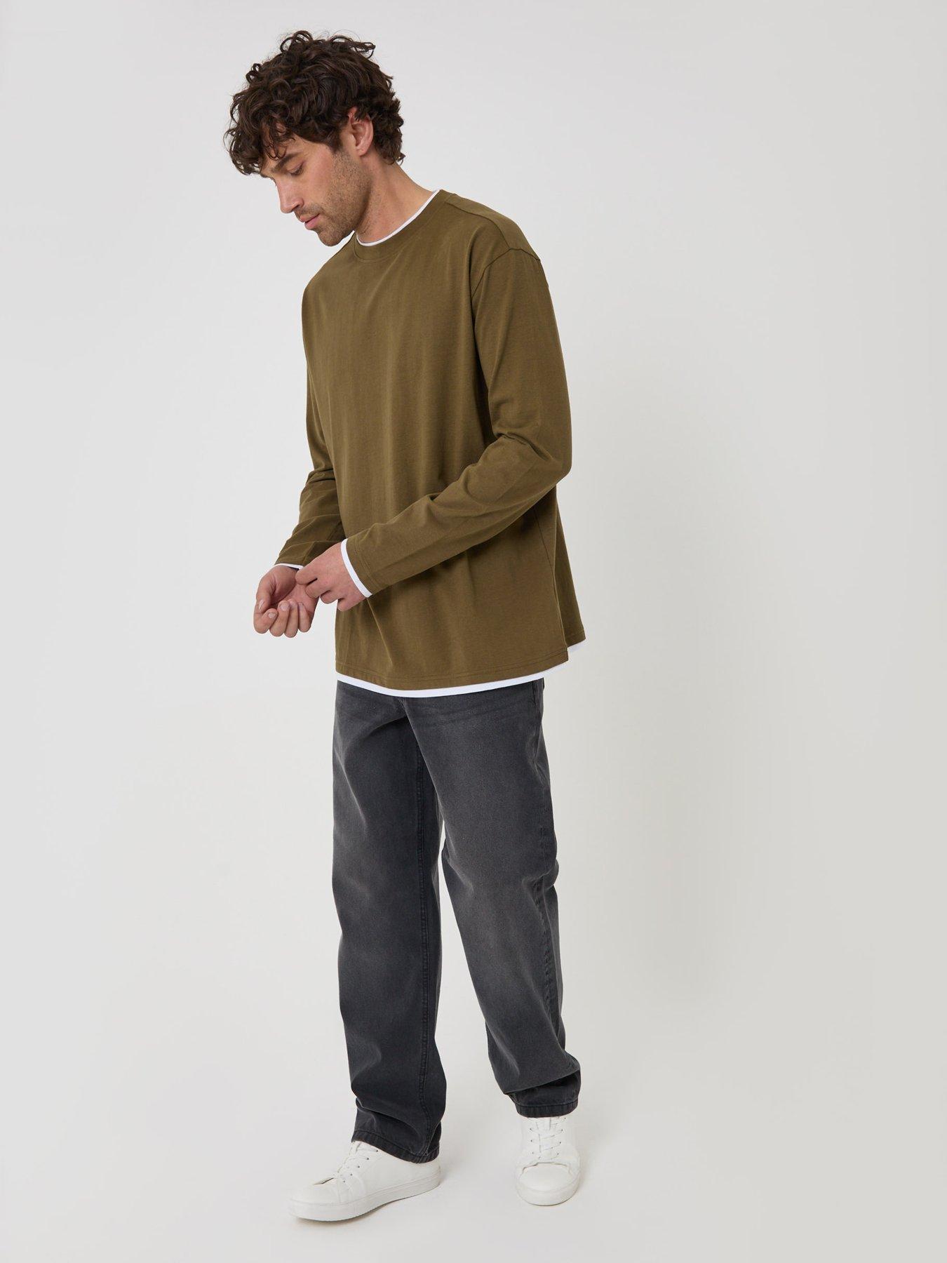 Image 3 of 4 of Threadbare Mens Relaxed Fit Mock Layer Long Sleeve T-Shirt - Green