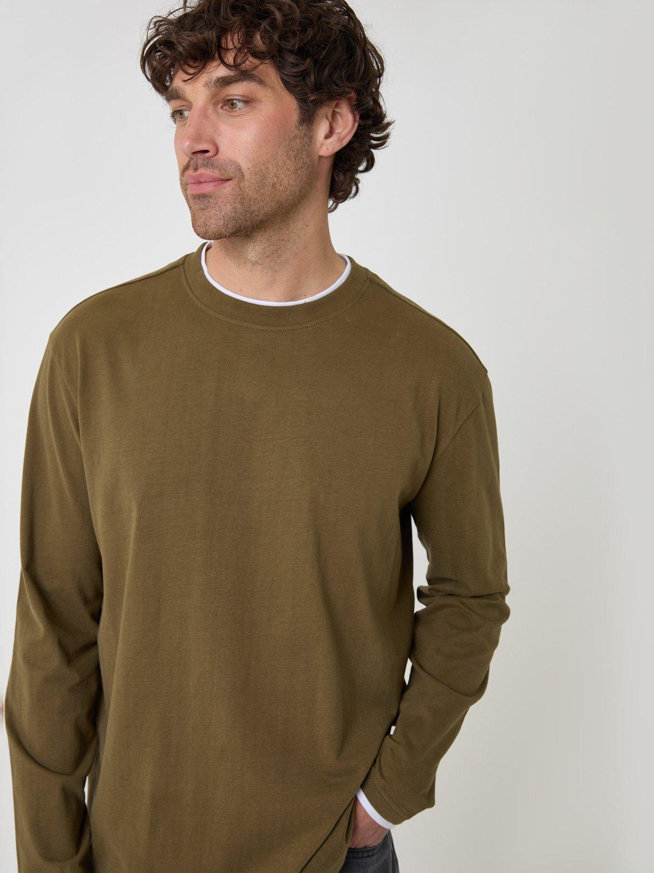 Image 4 of 4 of Threadbare Mens Relaxed Fit Mock Layer Long Sleeve T-Shirt - Green