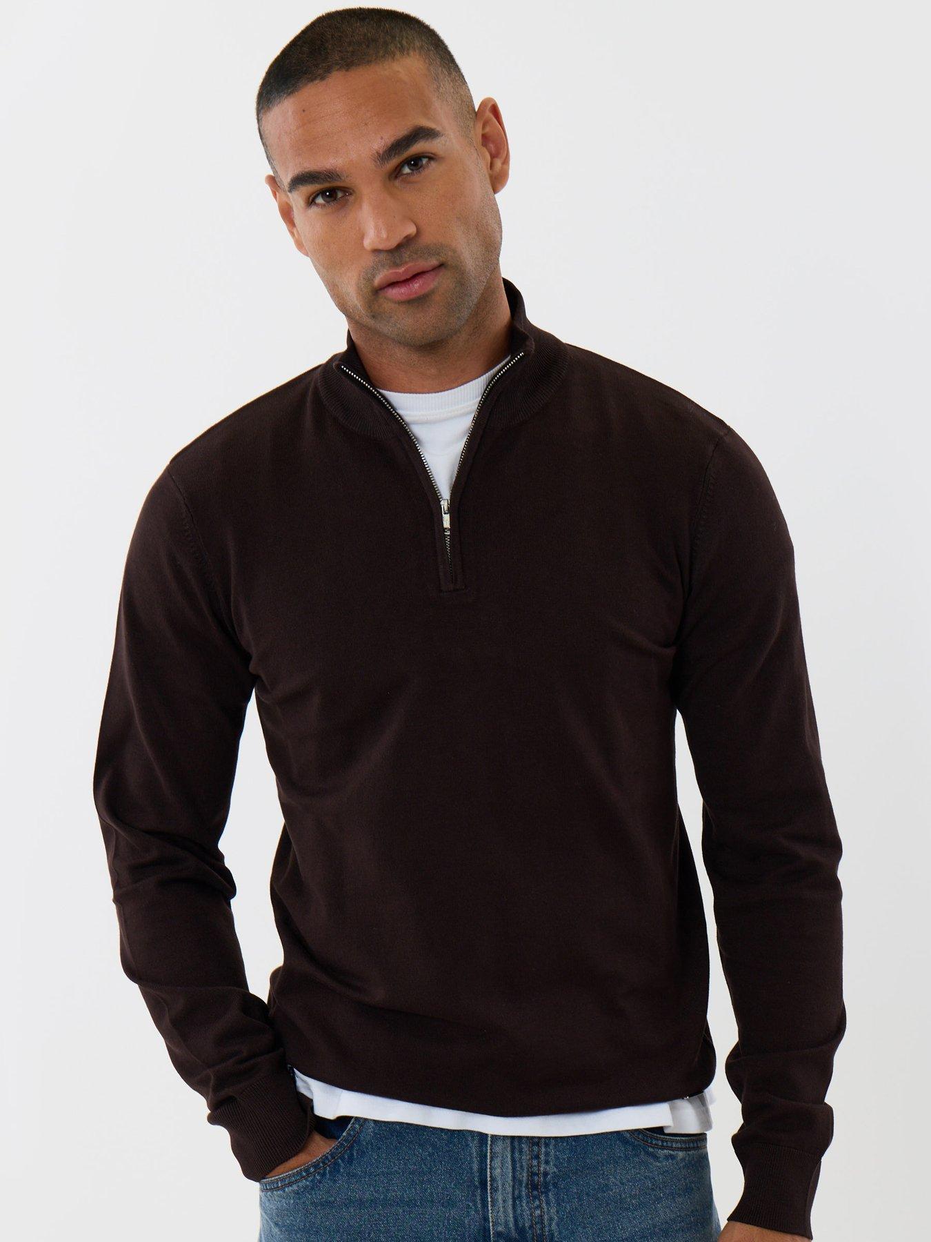 Image 1 of 5 of Threadbare Soft Knit Quarter Zip Jumper In Brown