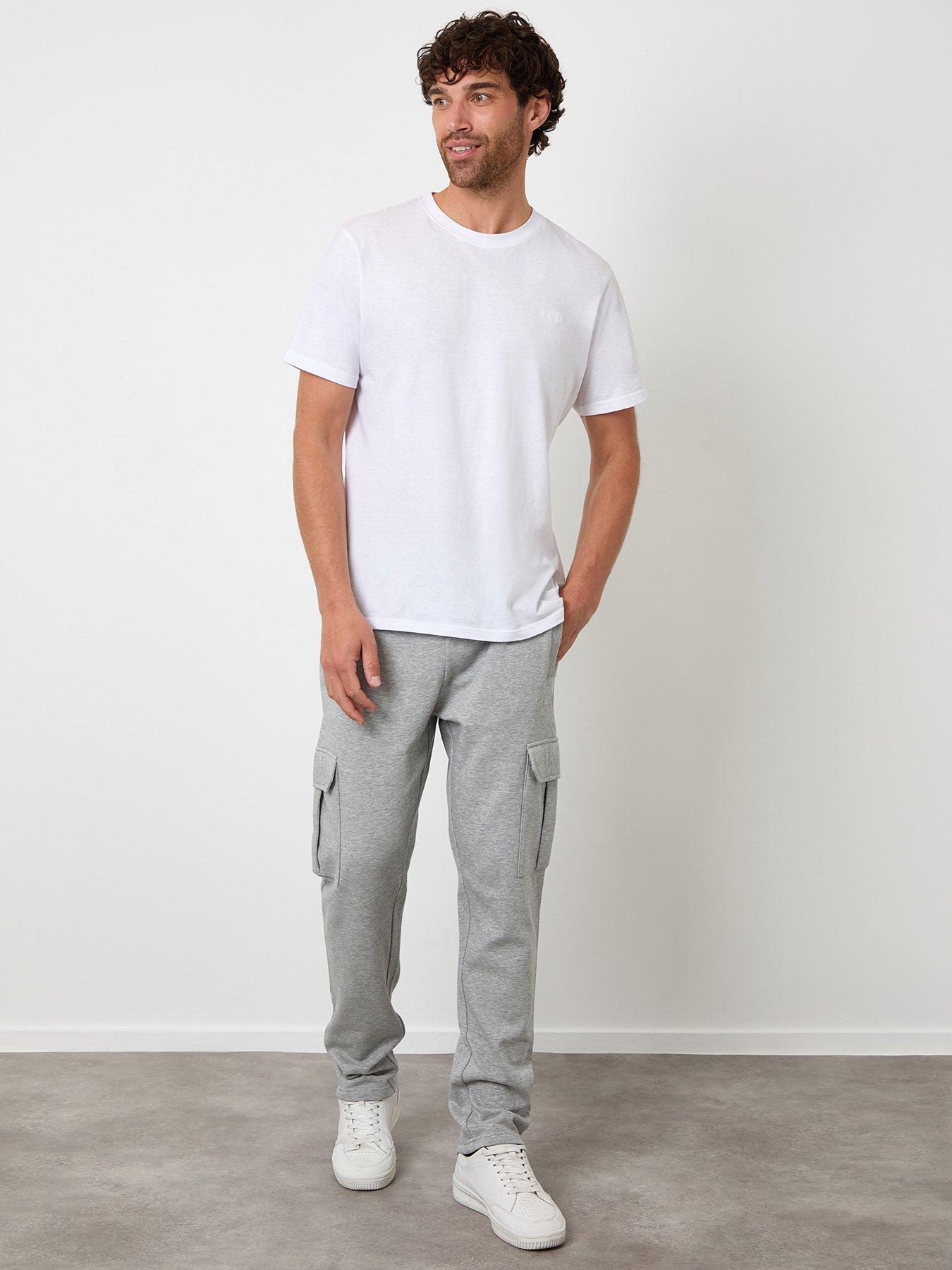 Image 3 of 4 of Threadbare Mens Cotton-Rich Cargo Tapered Joggers - Grey Marl