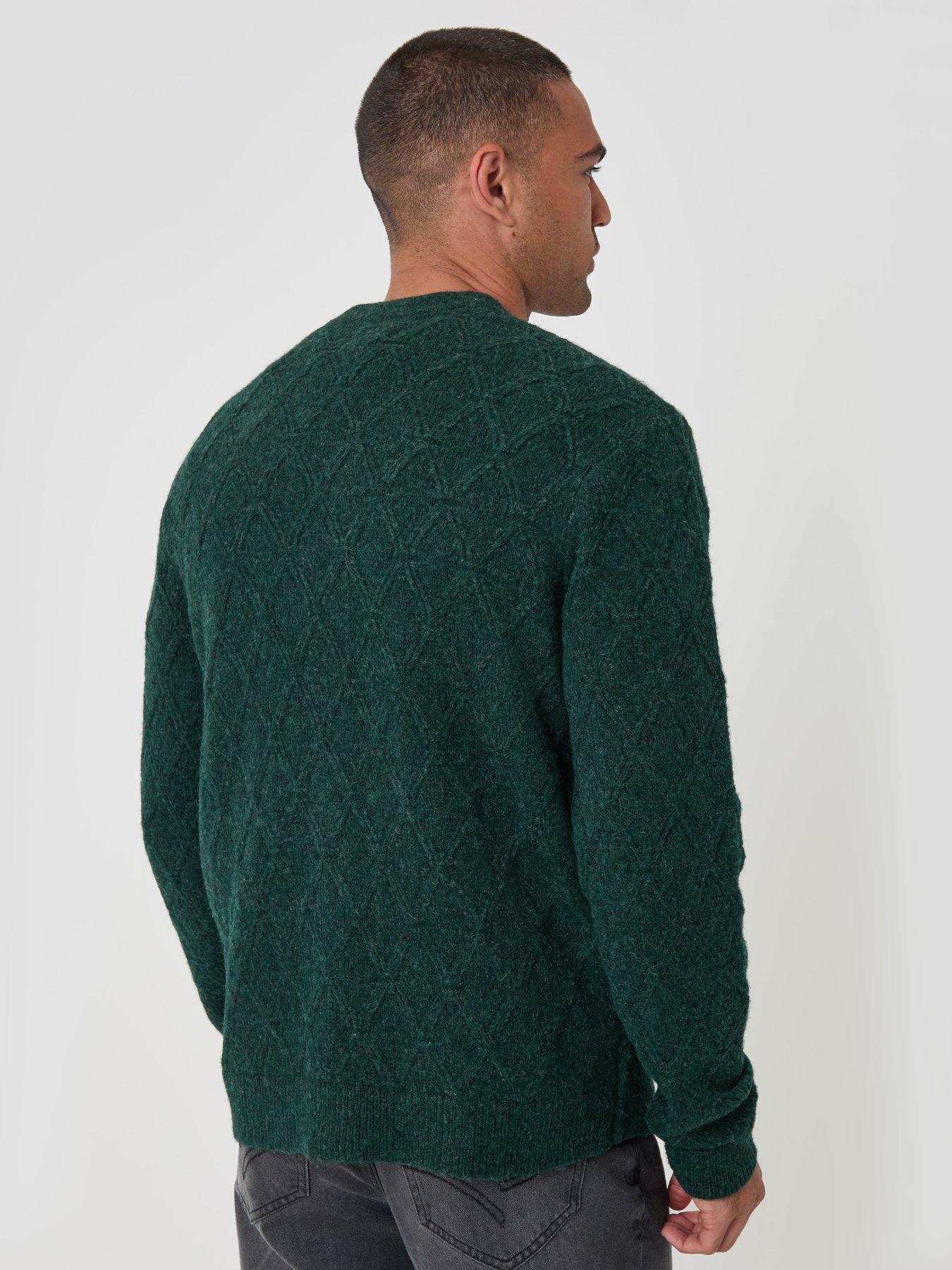 Image 2 of 5 of Threadbare Mens Diamond Cable V-Neck Button Cardigan - Green