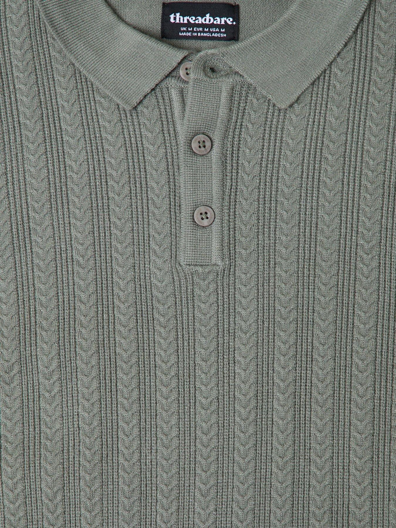 Image 5 of 5 of Threadbare Textured Cable Knit Polo Jumper In Sage