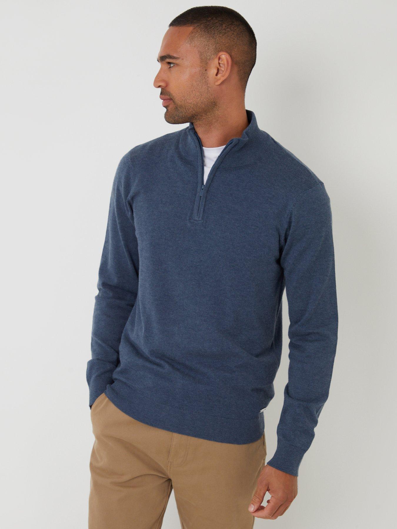 Image 1 of 4 of Threadbare Mens Quarter Zip Soft Knit Jumper - Blue