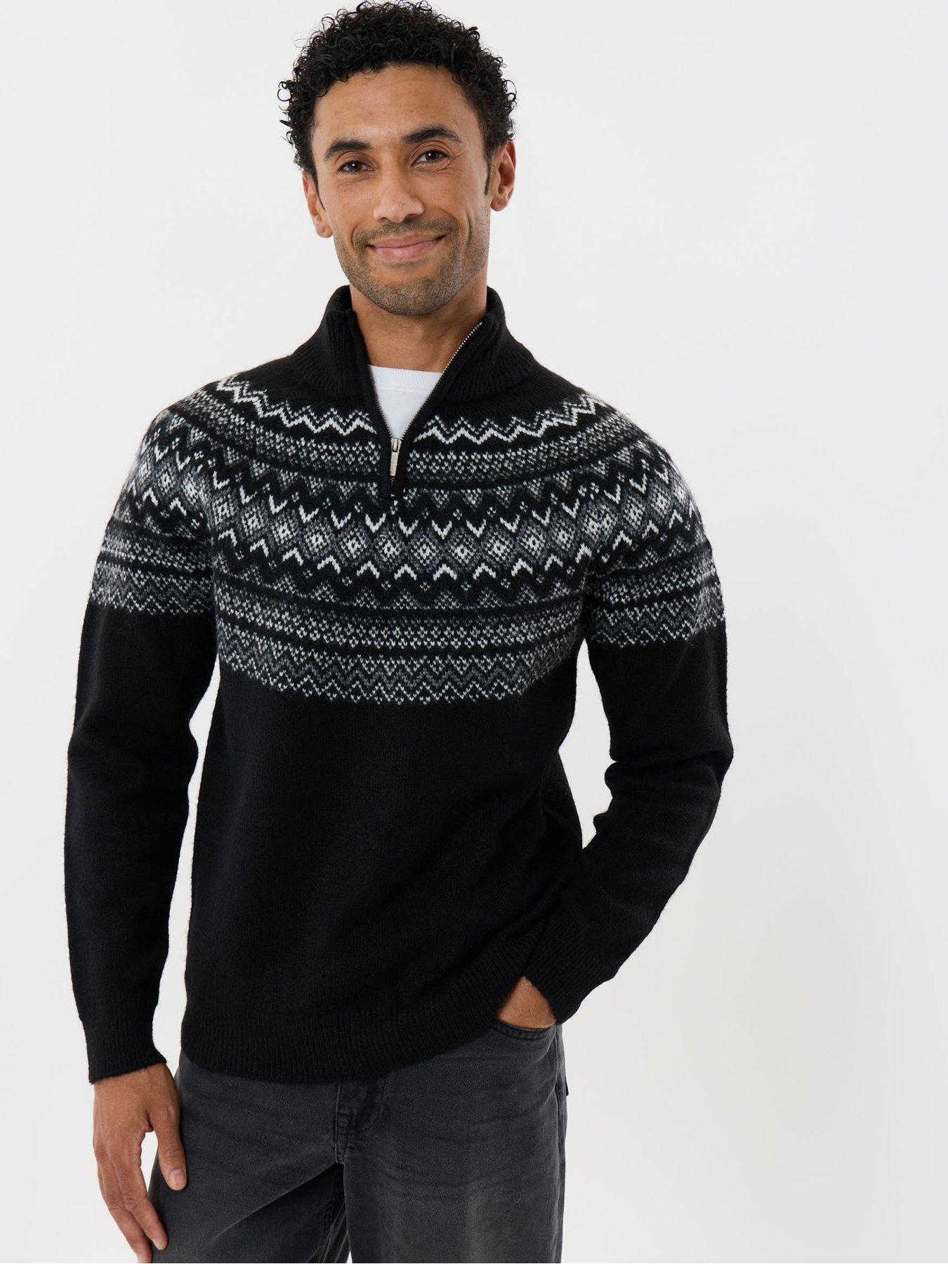 Image 1 of 6 of Threadbare Curved Fairisle Christmas Jumper In Black