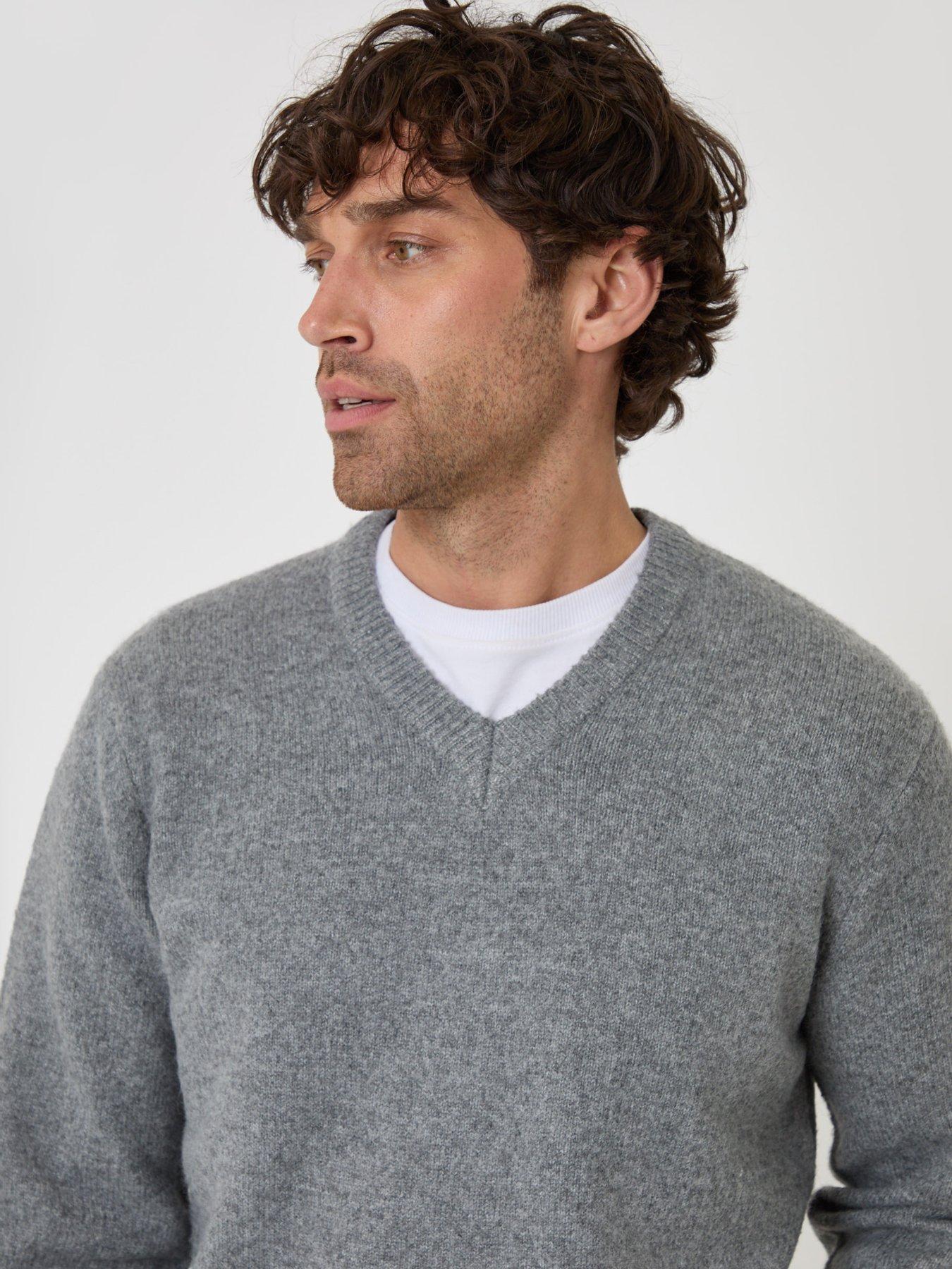 Image 4 of 4 of Threadbare Soft V Neck Jumper In Grey Marl