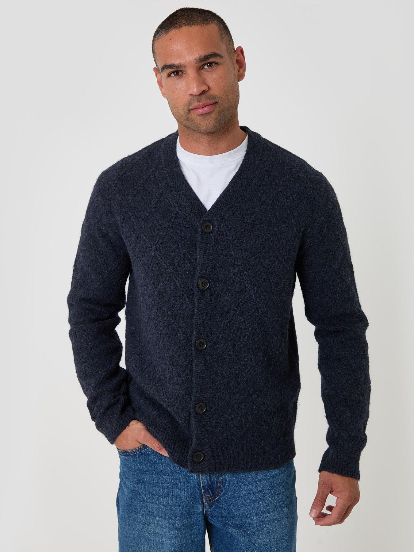 Image 1 of 5 of Threadbare Mens Diamond Cable Knit V Neck Cardigan - Navy