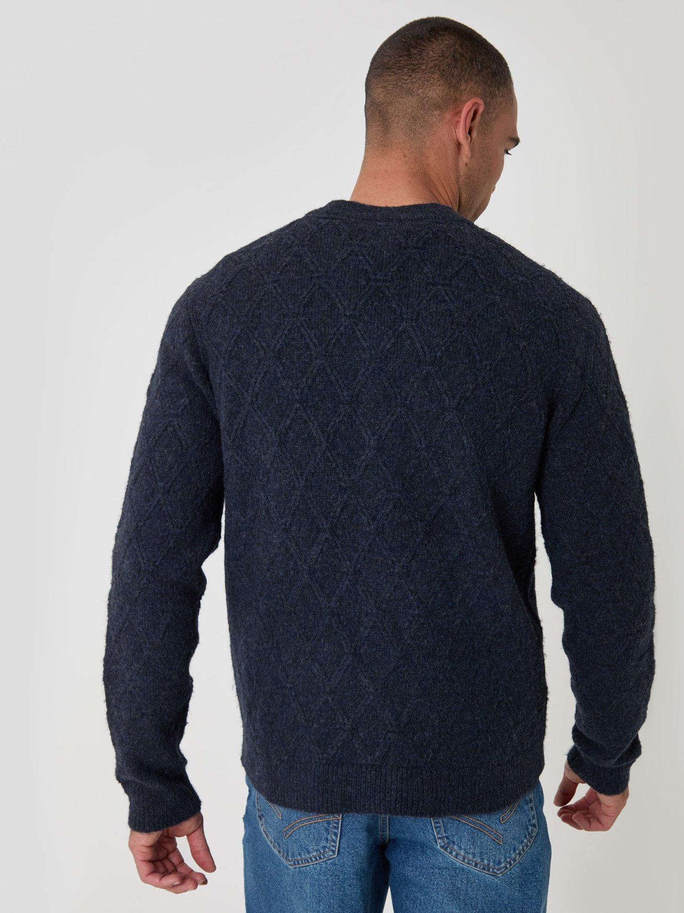 Image 2 of 5 of Threadbare Mens Diamond Cable Knit V Neck Cardigan - Navy