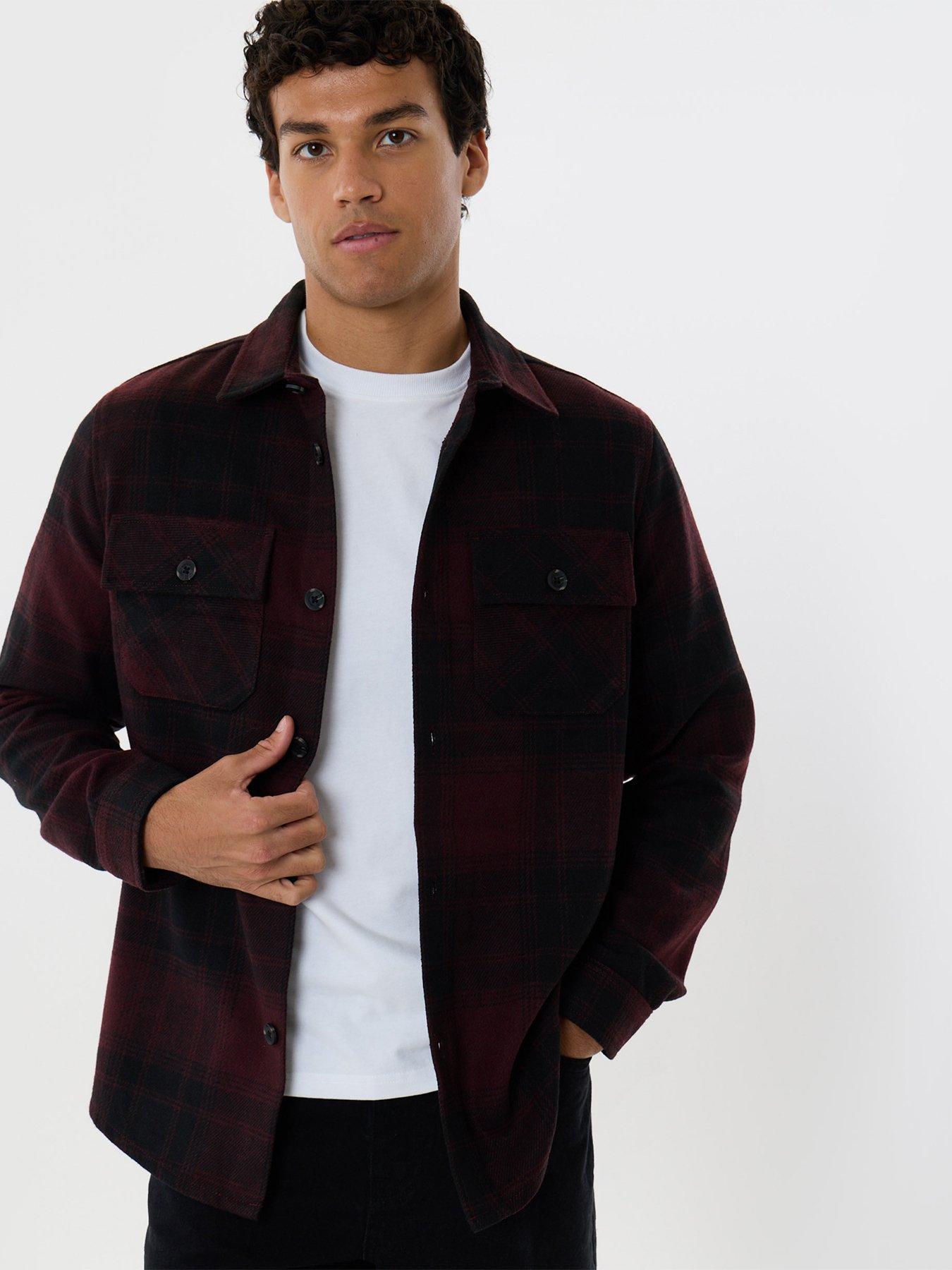 Image 1 of 6 of Threadbare Mens Lightweight Check Shacket With Pockets - Red