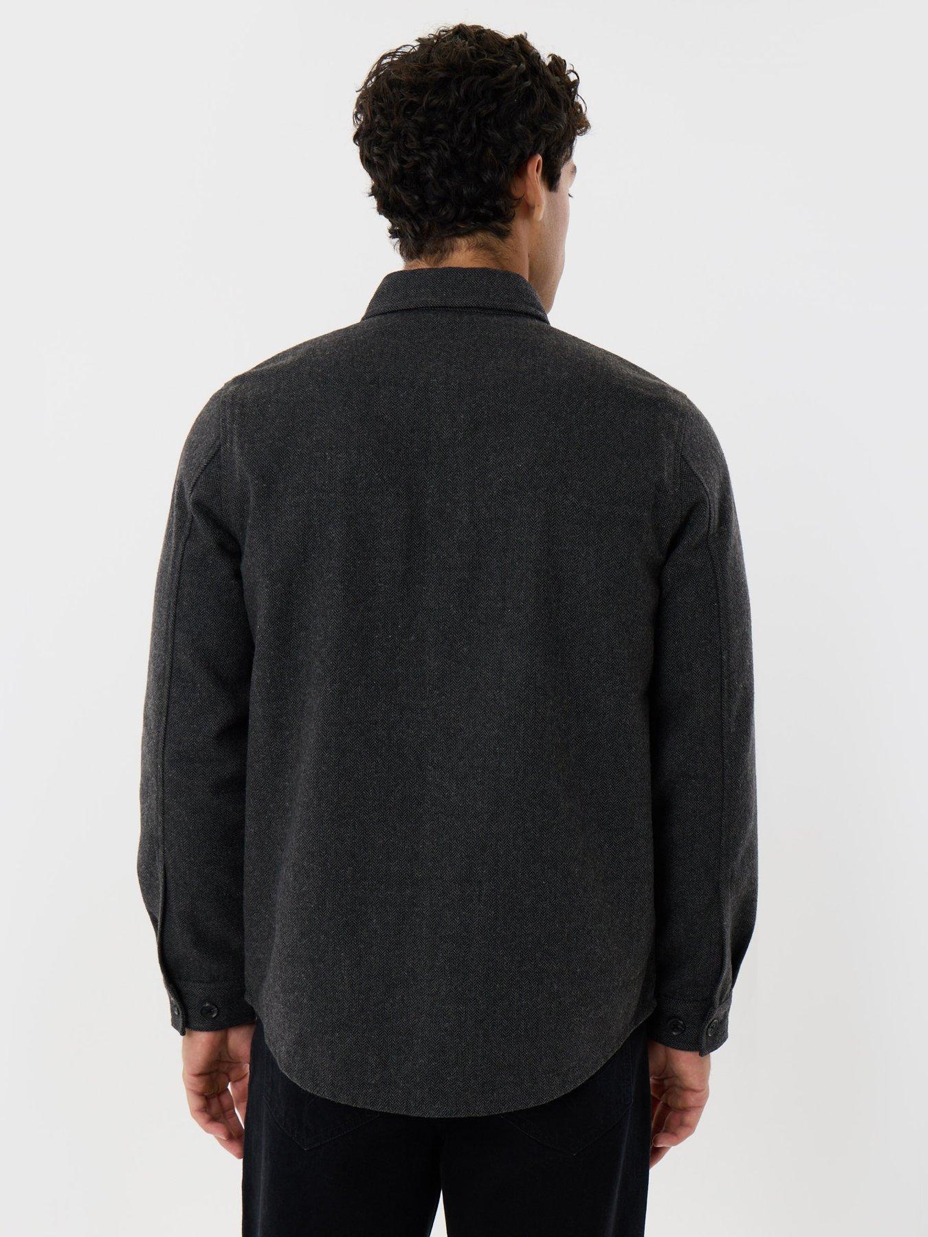 Image 2 of 5 of Threadbare Mens Herringbone Button-Through Shacket - Black