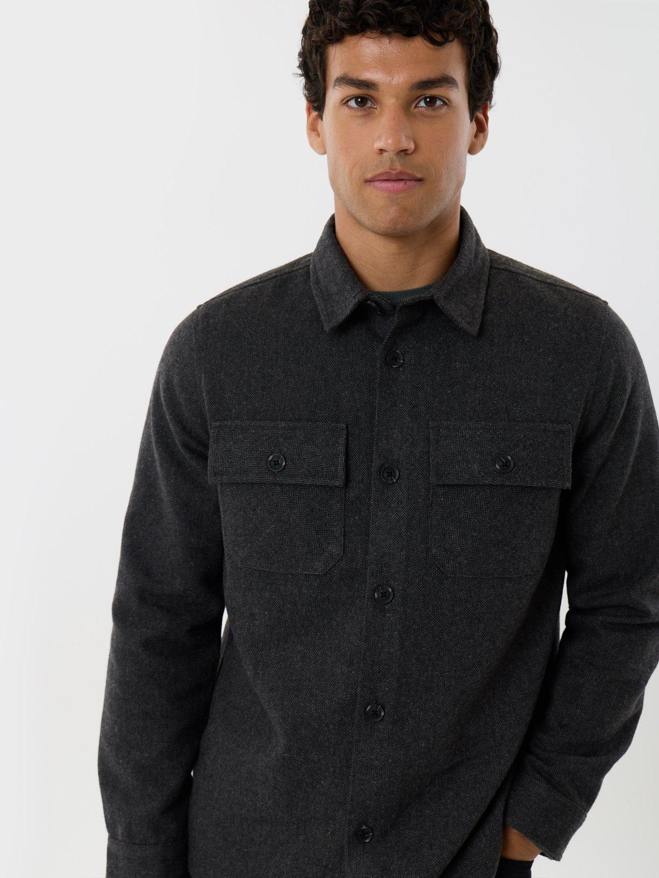 Image 4 of 5 of Threadbare Mens Herringbone Button-Through Shacket - Black