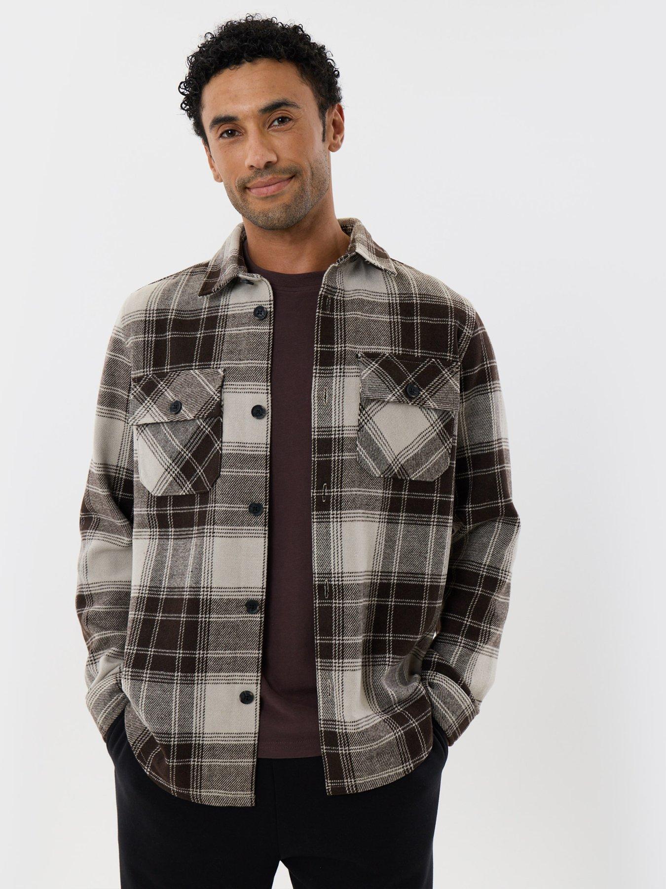 Image 1 of 5 of Threadbare Mens Lightweight Brushed Check Shacket - Brown